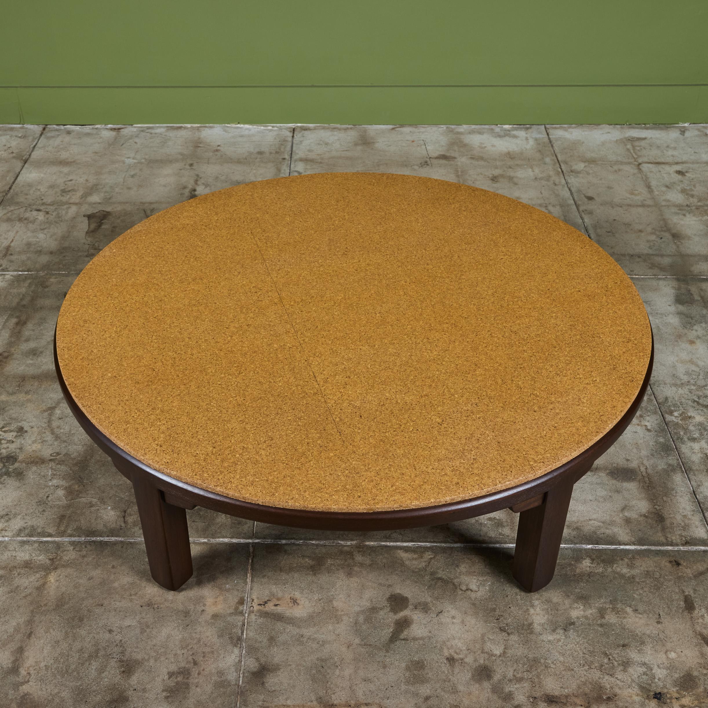 Mahogany Edward Wormley Round Cork Top Coffee Table for Dunbar For Sale