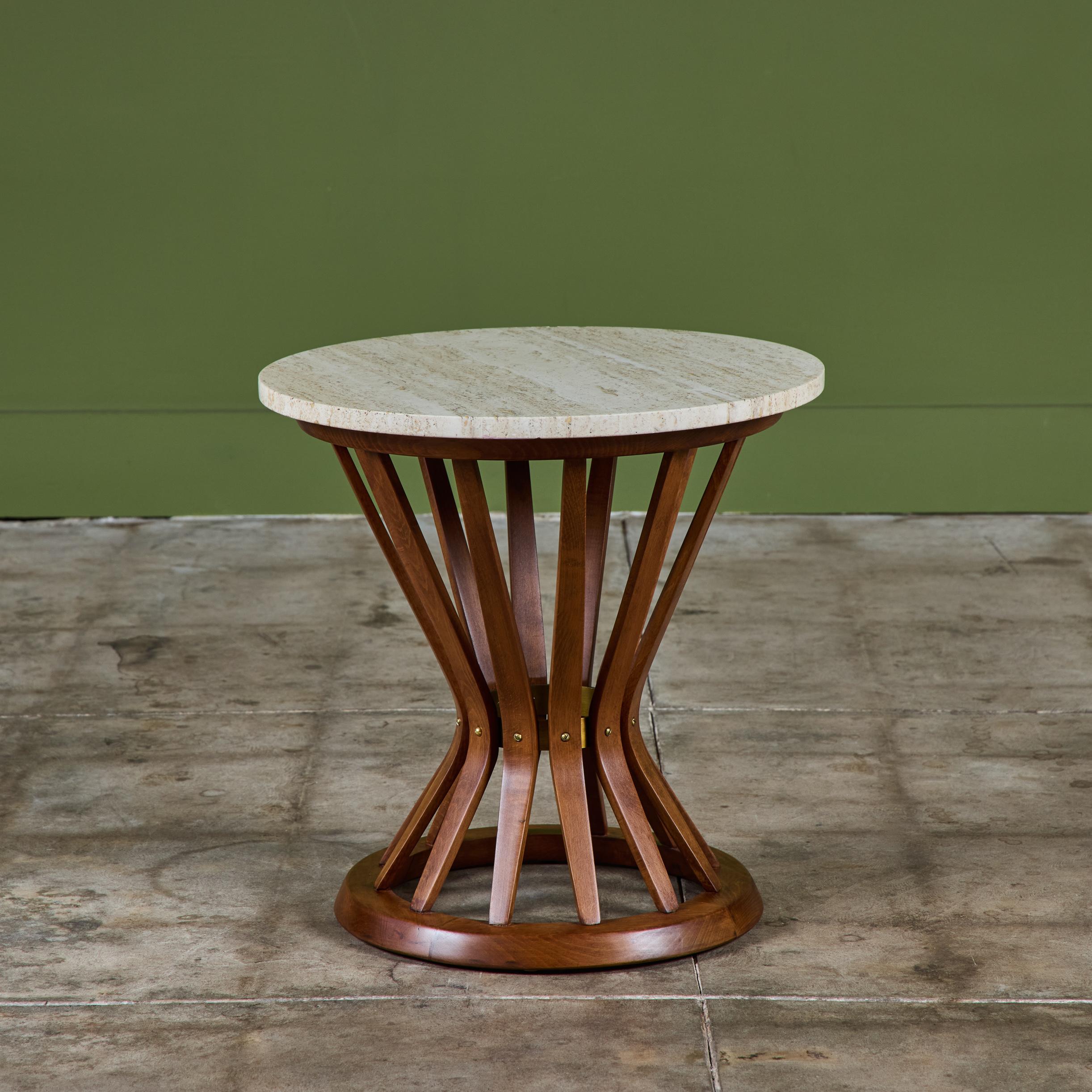 Mid-Century Modern Edward Wormley Round Travertine Side Table for Dunbar For Sale