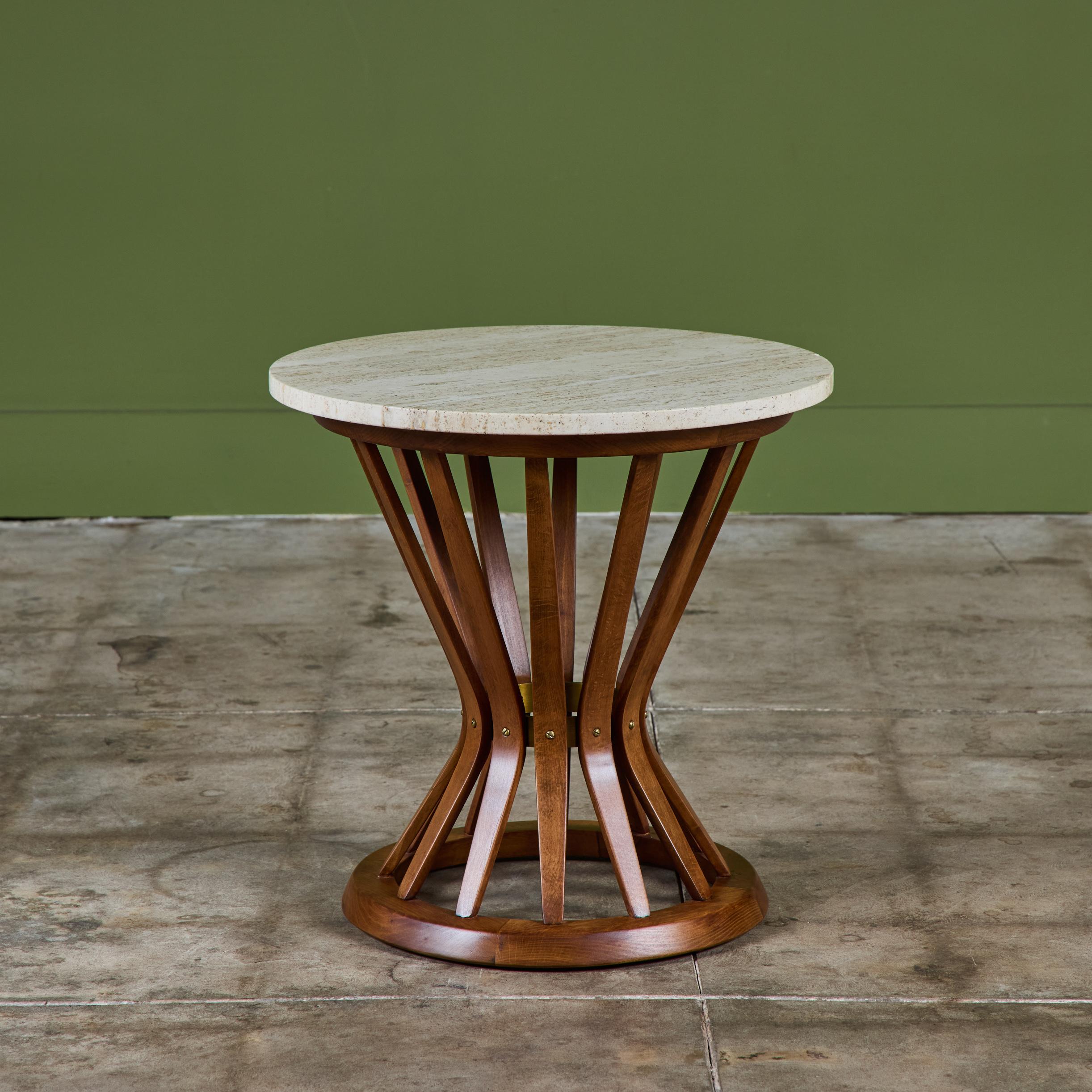 American Edward Wormley Round Travertine Side Table for Dunbar For Sale
