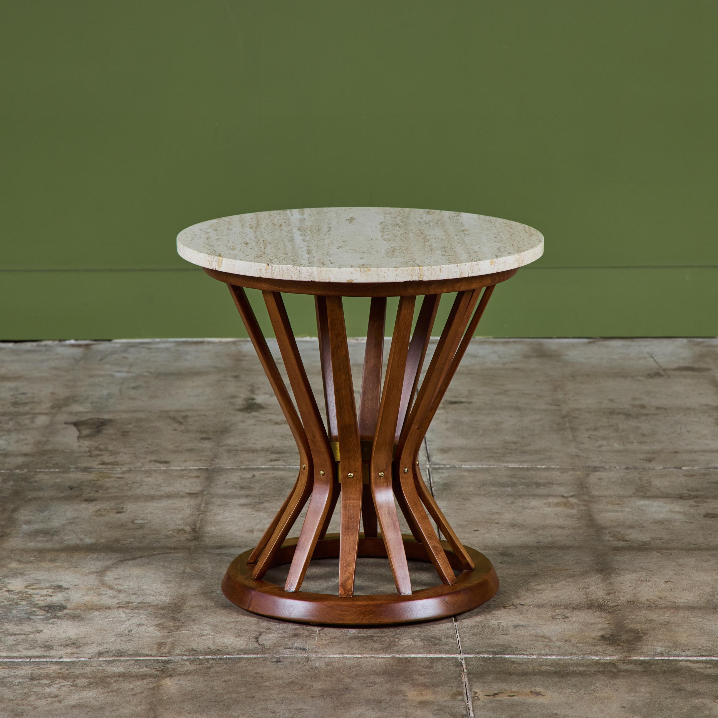 Edward Wormley Round Travertine Side Table for Dunbar In Good Condition For Sale In Los Angeles, CA
