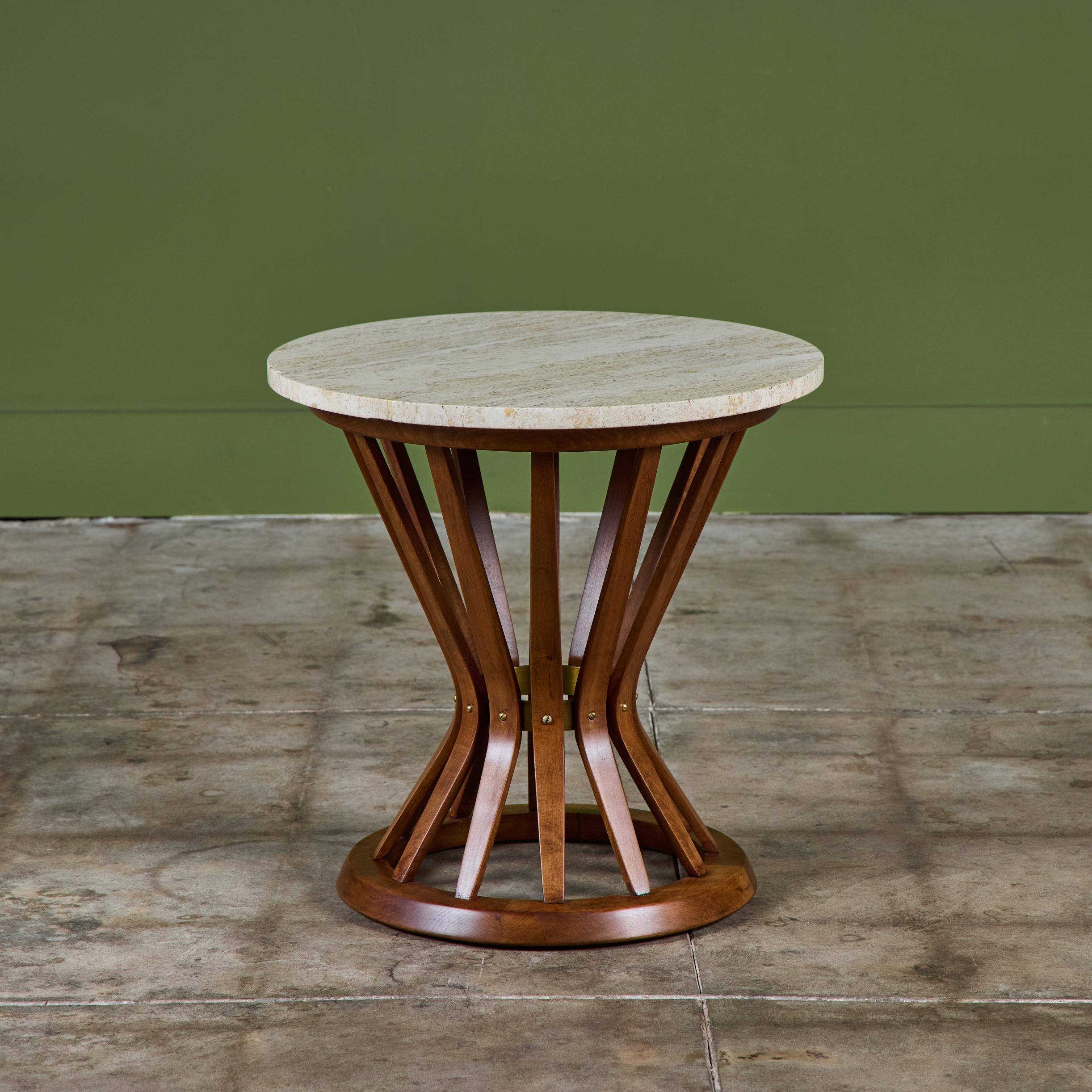 Mid-20th Century Edward Wormley Round Travertine Side Table for Dunbar For Sale