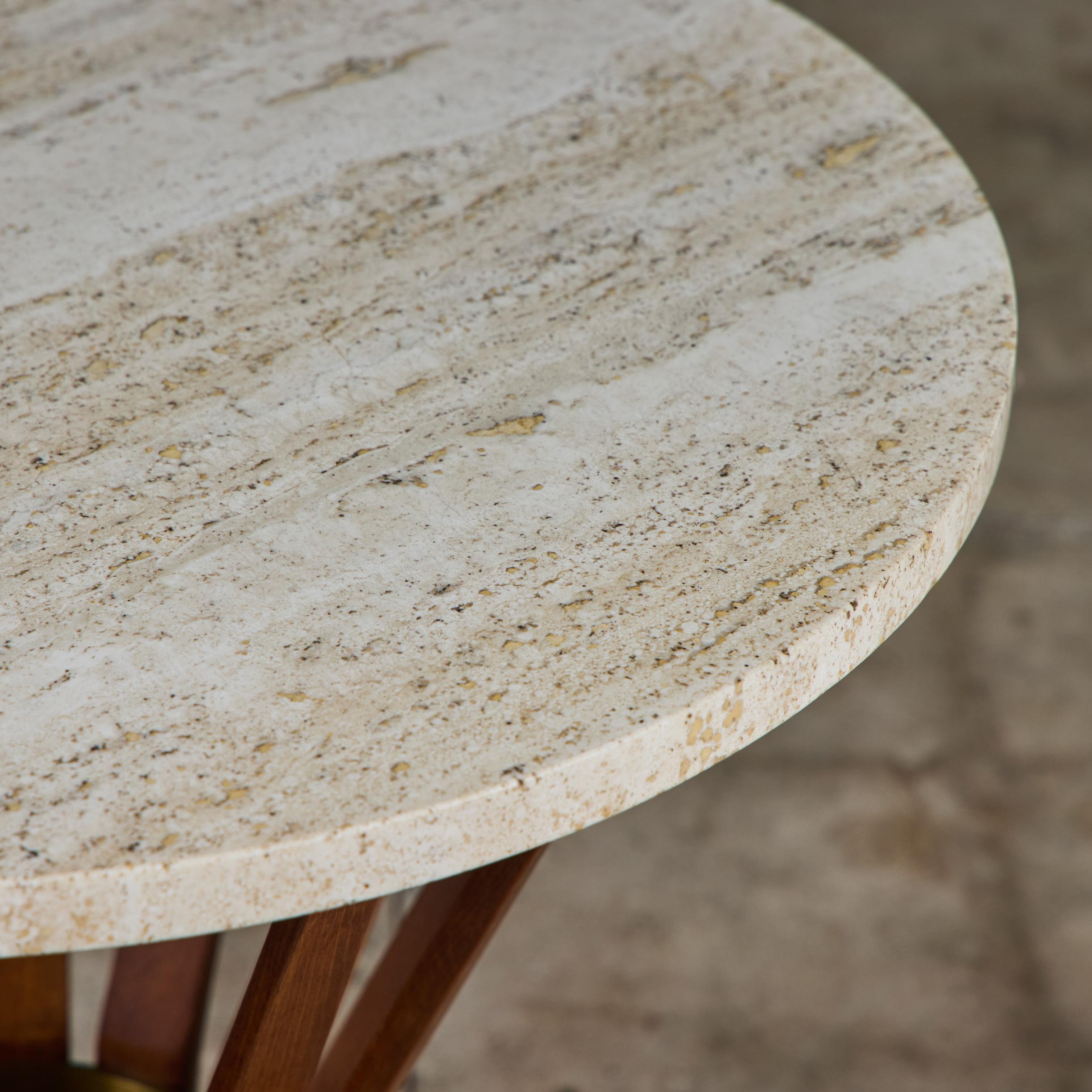 Edward Wormley Round Travertine Side Table for Dunbar For Sale 3