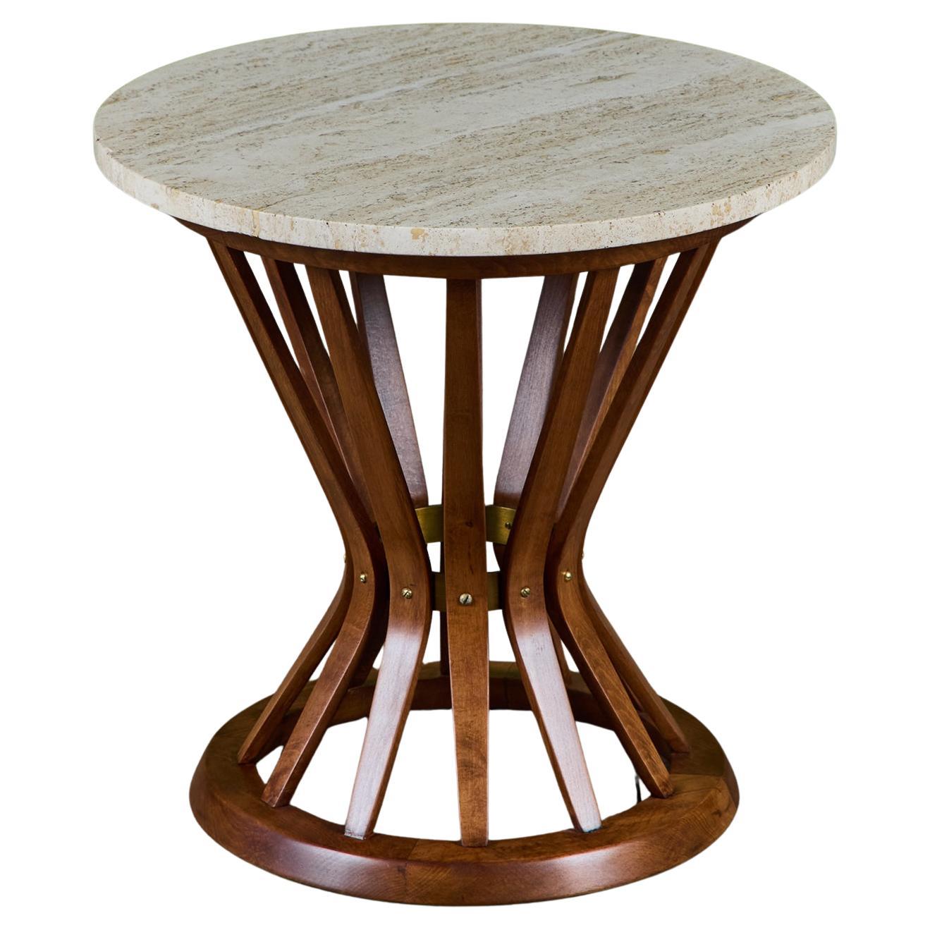 Edward Wormley Round Travertine Side Table for Dunbar For Sale