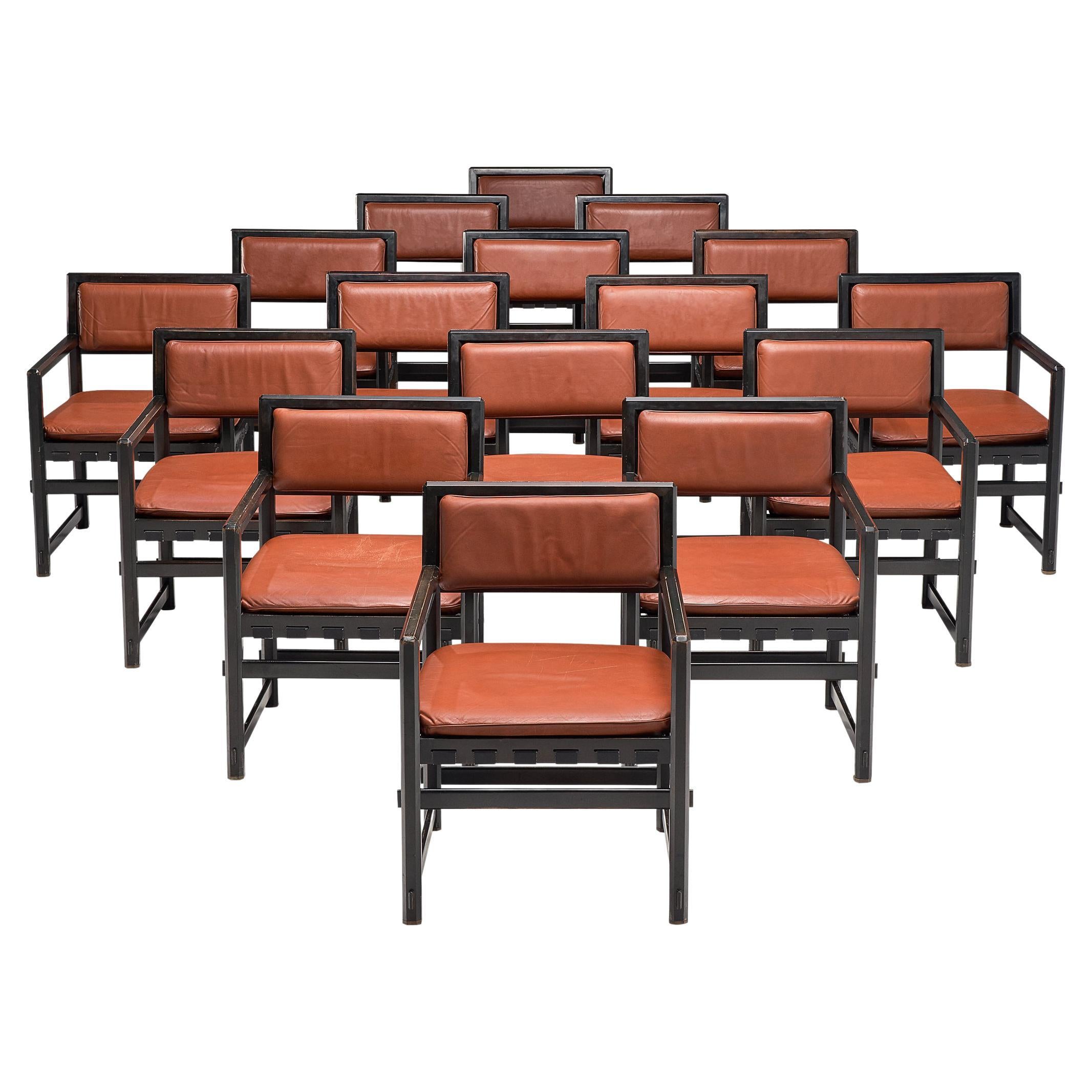 Edward Wormley Large Set of Sixteen Dining Chairs in Red Leather