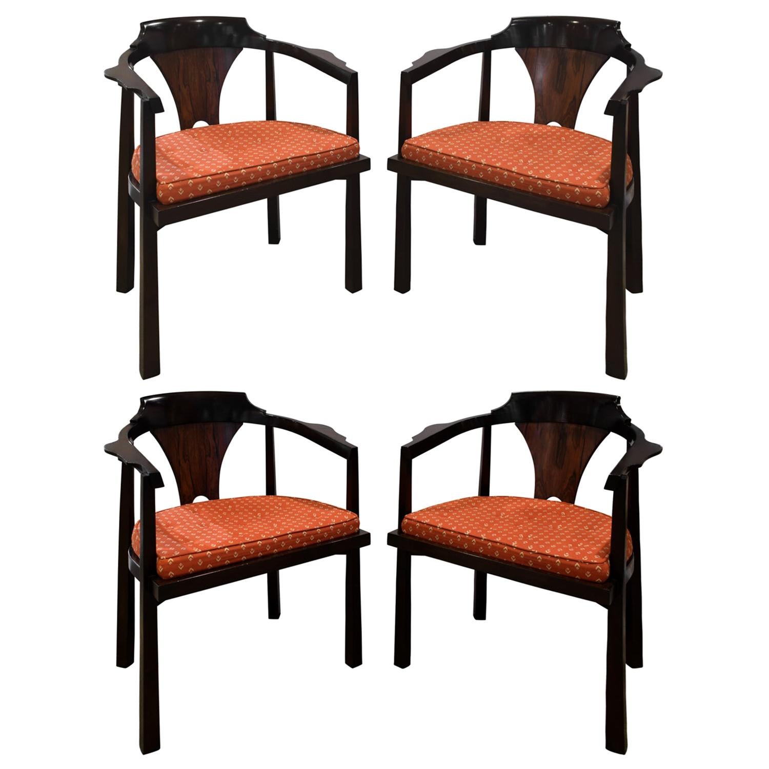 Edward Wormley Set of 4 Dining/Game Chairs in Walnut and Rosewood 1963 'Signed'