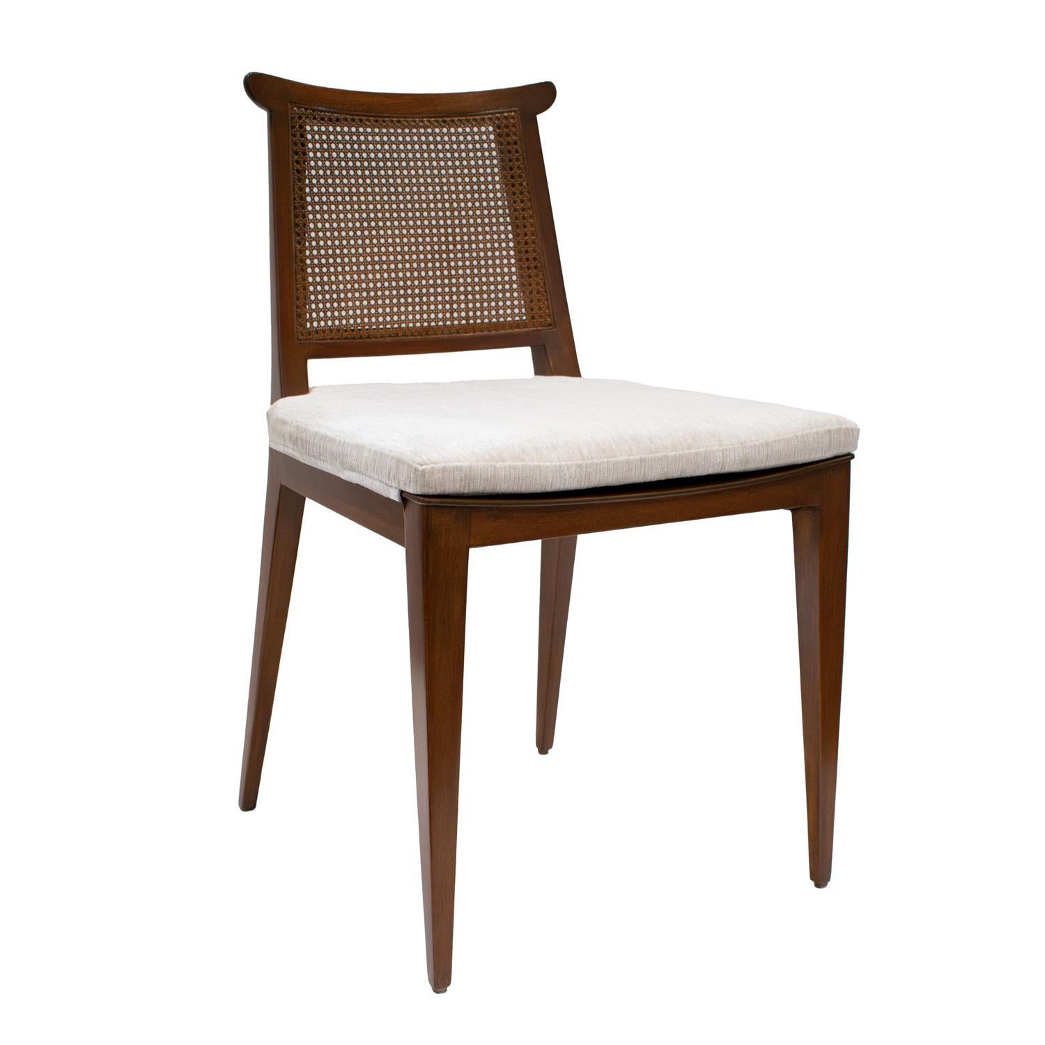 American Edward Wormley Set of 6 Dining Chairs in Mahogany with Cane Backs 1940s
