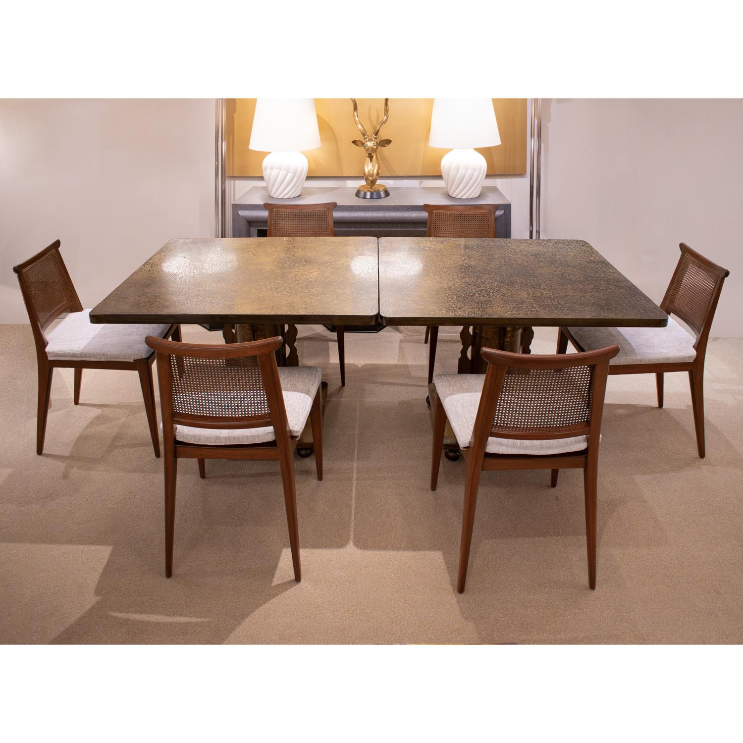 Edward Wormley Set of 6 Dining Chairs in Mahogany with Cane Backs 1940s 1