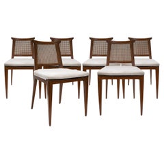 Edward Wormley Set of 6 Dining Chairs in Mahogany with Cane Backs 1940s