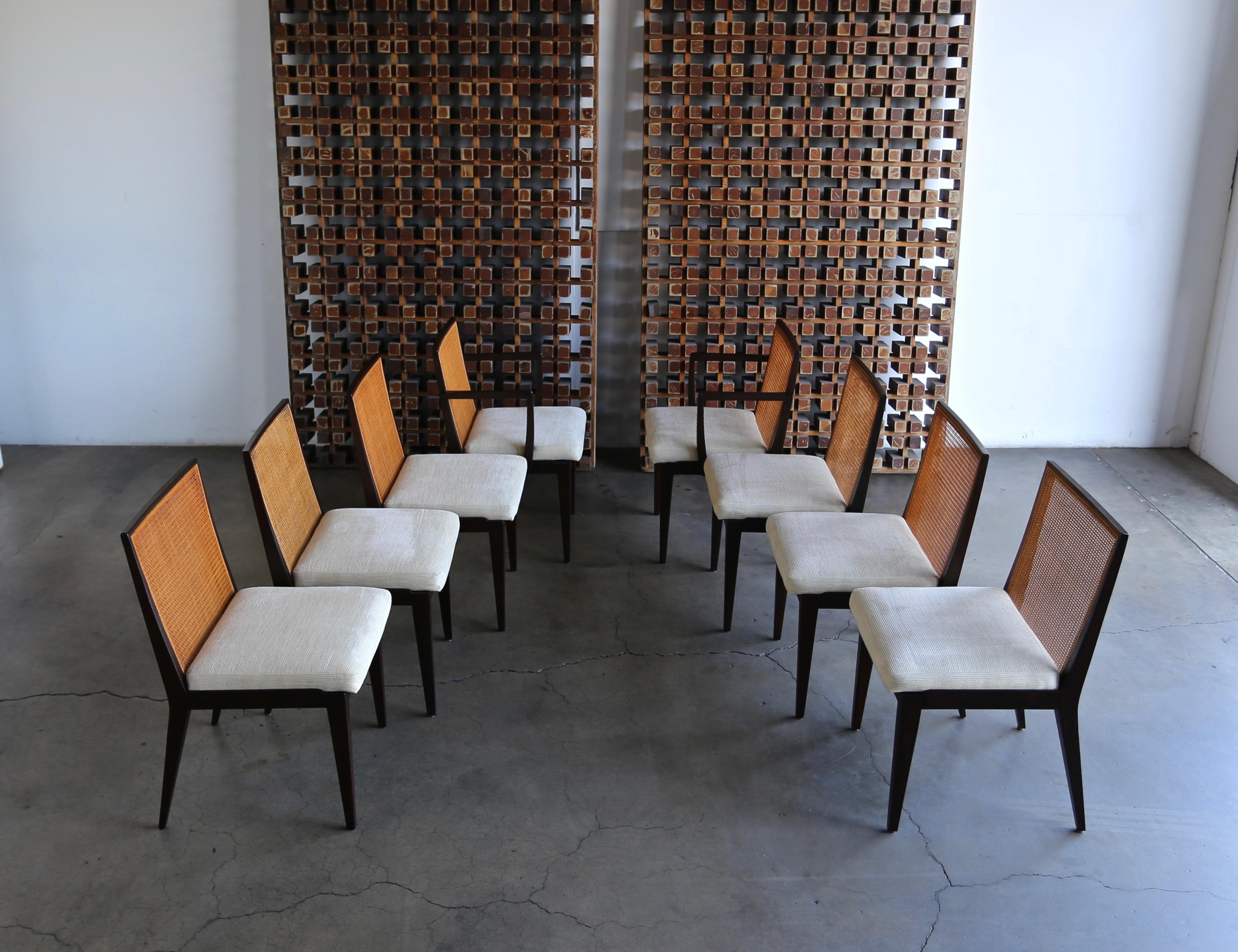 Edward Wormley set of eight caned dining chairs for Dunbar, circa 1955.

Each armchair measures: 21.25