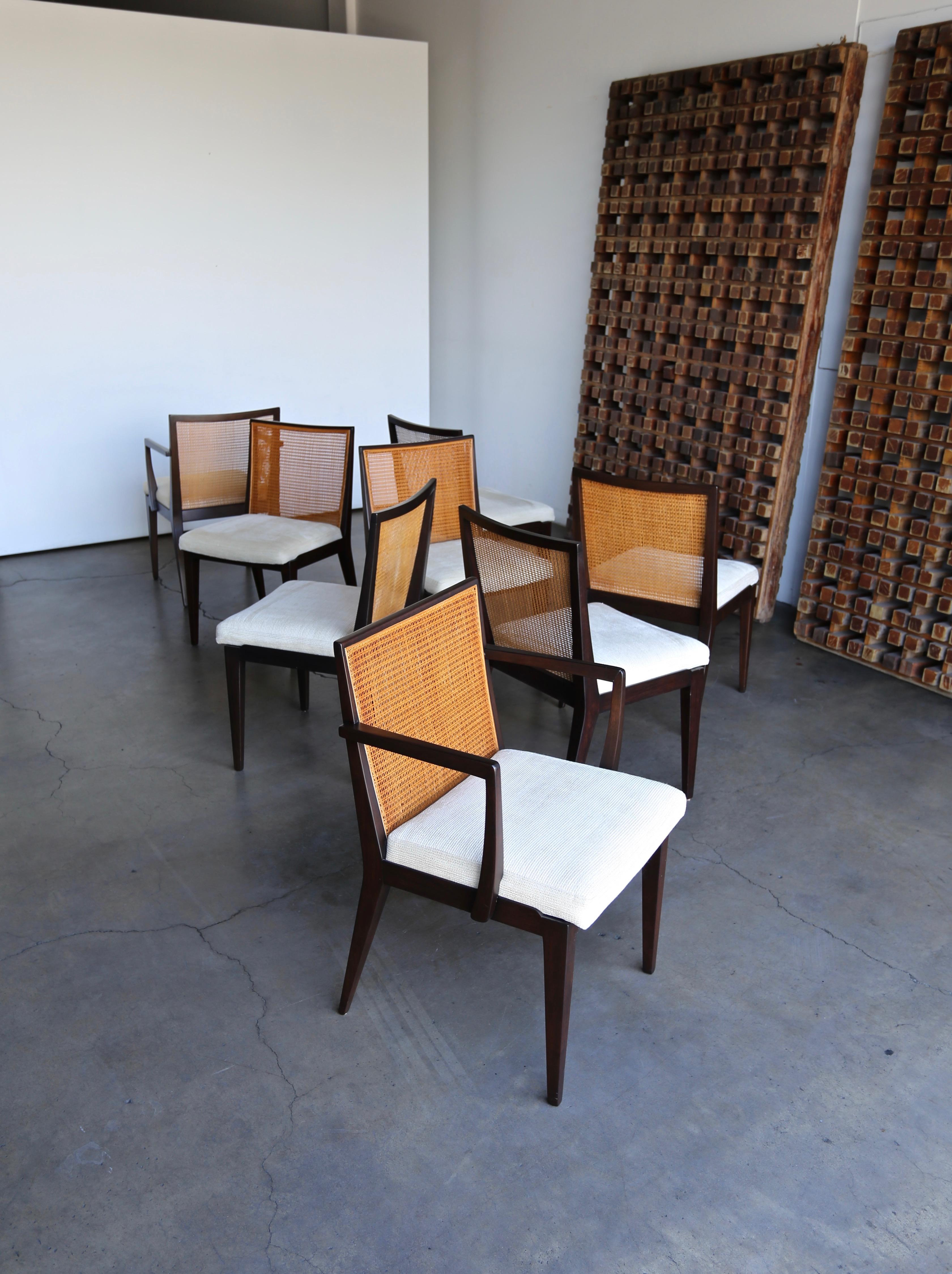 Mid-Century Modern Edward Wormley Set of Eight Caned Dining Chairs for Dunbar, circa 1955