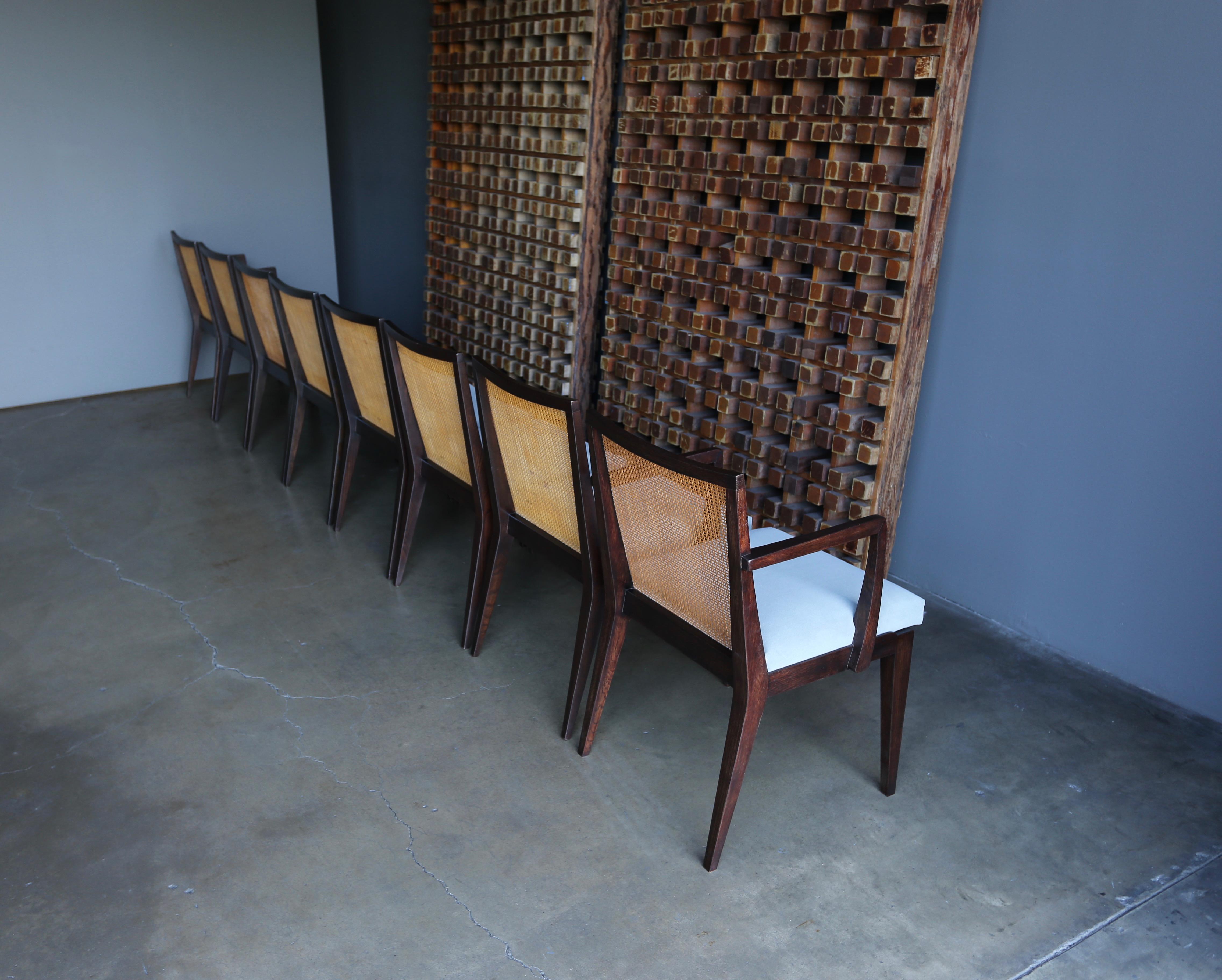 American Edward Wormley Set of Eight Caned Dining Chairs for Dunbar, circa 1955