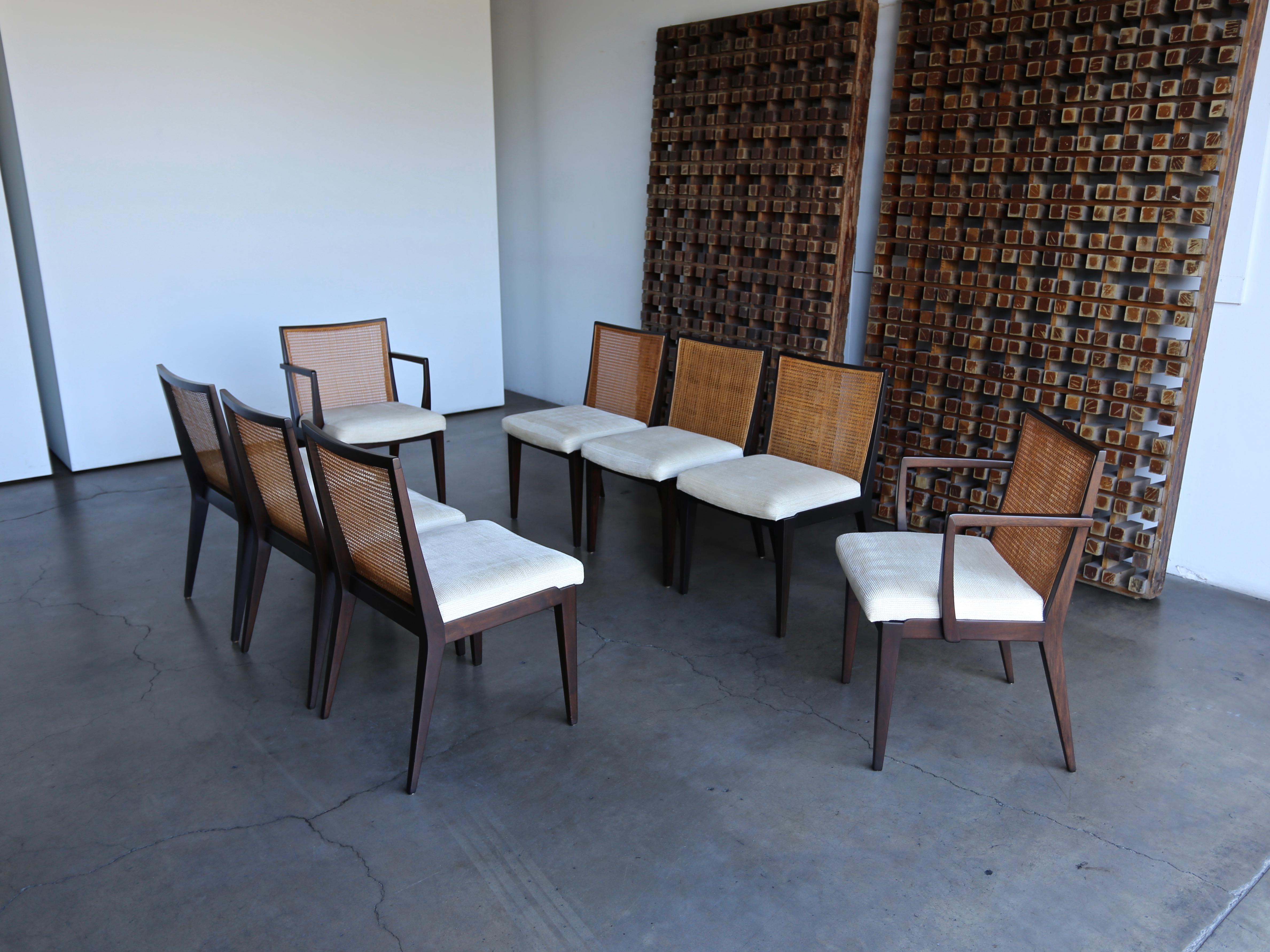 Edward Wormley Set of Eight Caned Dining Chairs for Dunbar, circa 1955 1