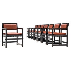 Used Edward Wormley Set of Eight Dining Chairs in Red Brown Leather
