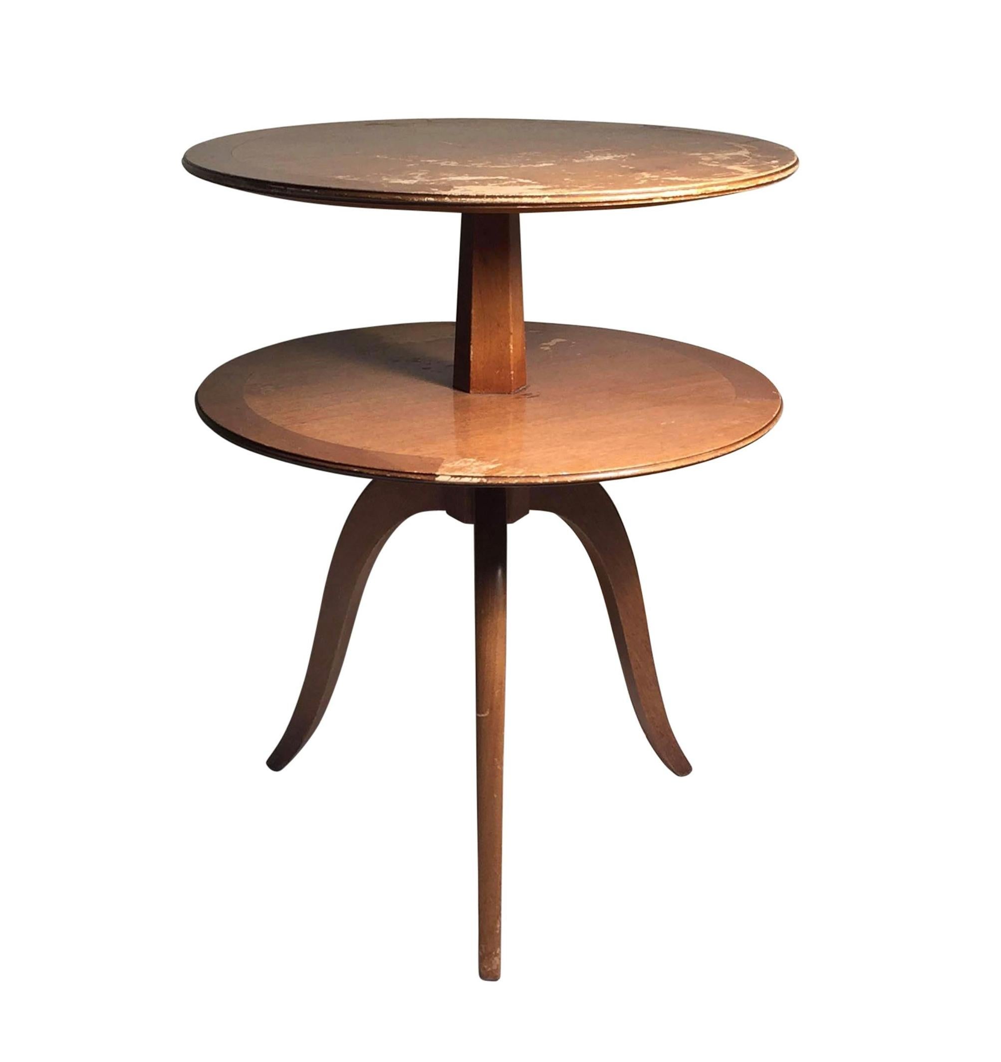 Edward Wormley side table for Dunbar. The scarcer form with two-tier tabletop.