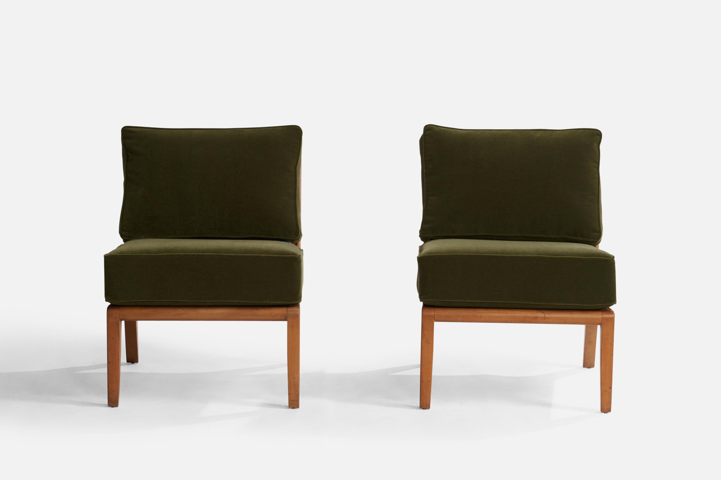 Mid-Century Modern Edward Wormley, Slipper Chairs, Beech, Mohair, USA, 1950s For Sale