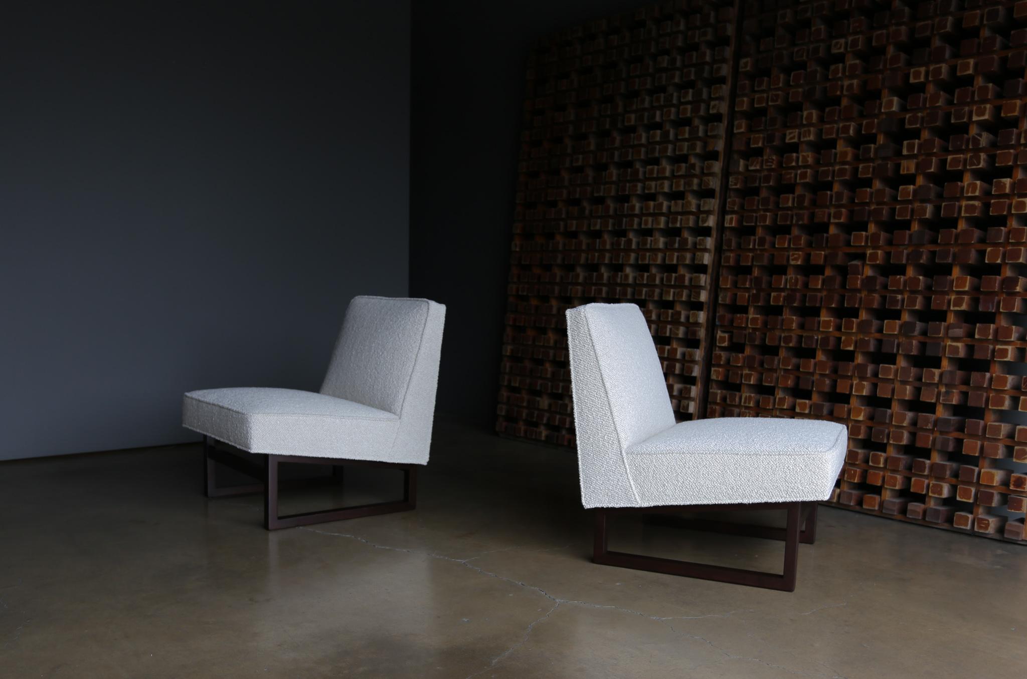 Edward Wormley slipper lounge chairs for Dunbar, circa 1955. This pair has been professionally restored.
