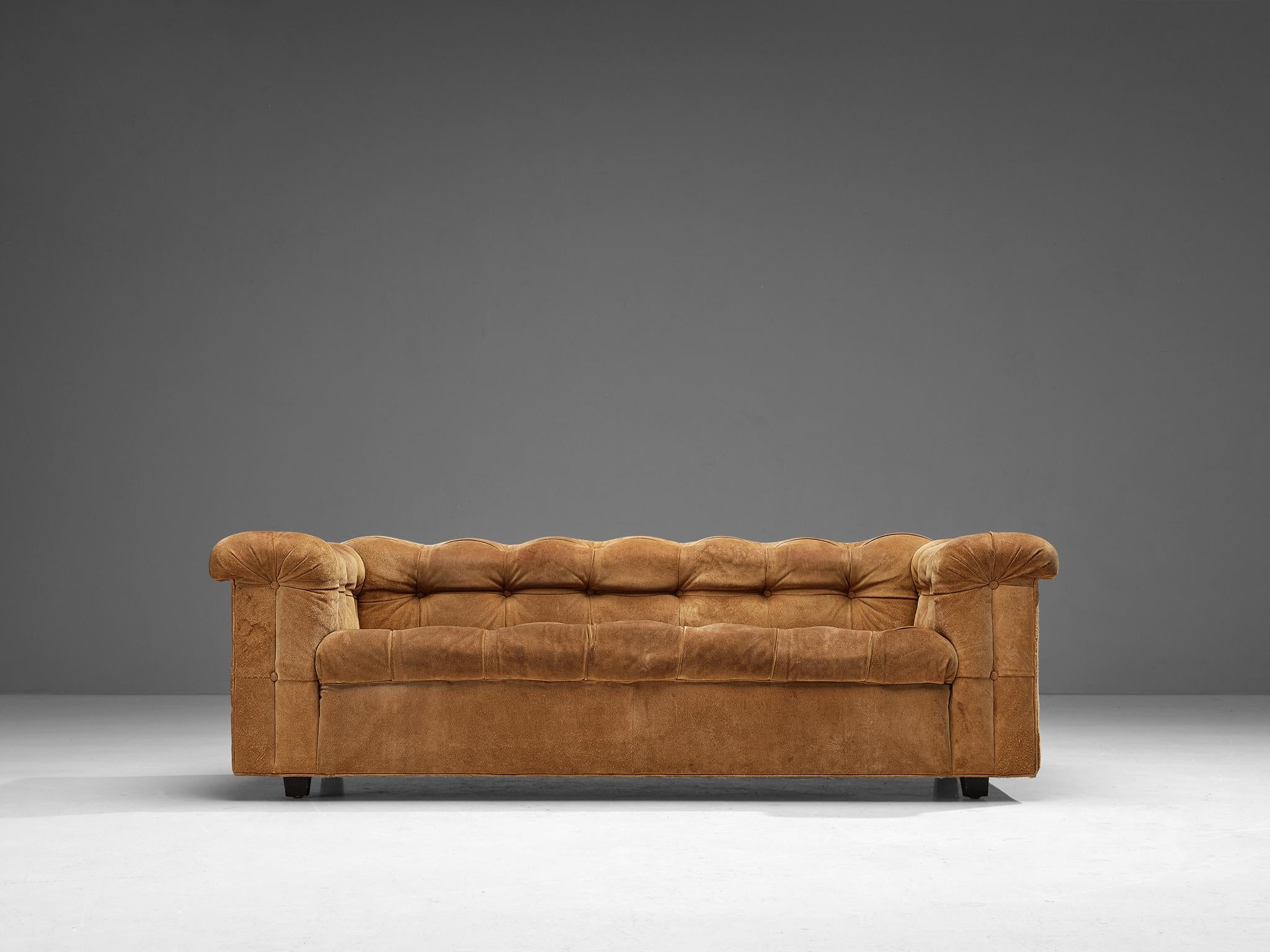 Mid-Century Modern Edward Wormley Sofa in Cognac Suede