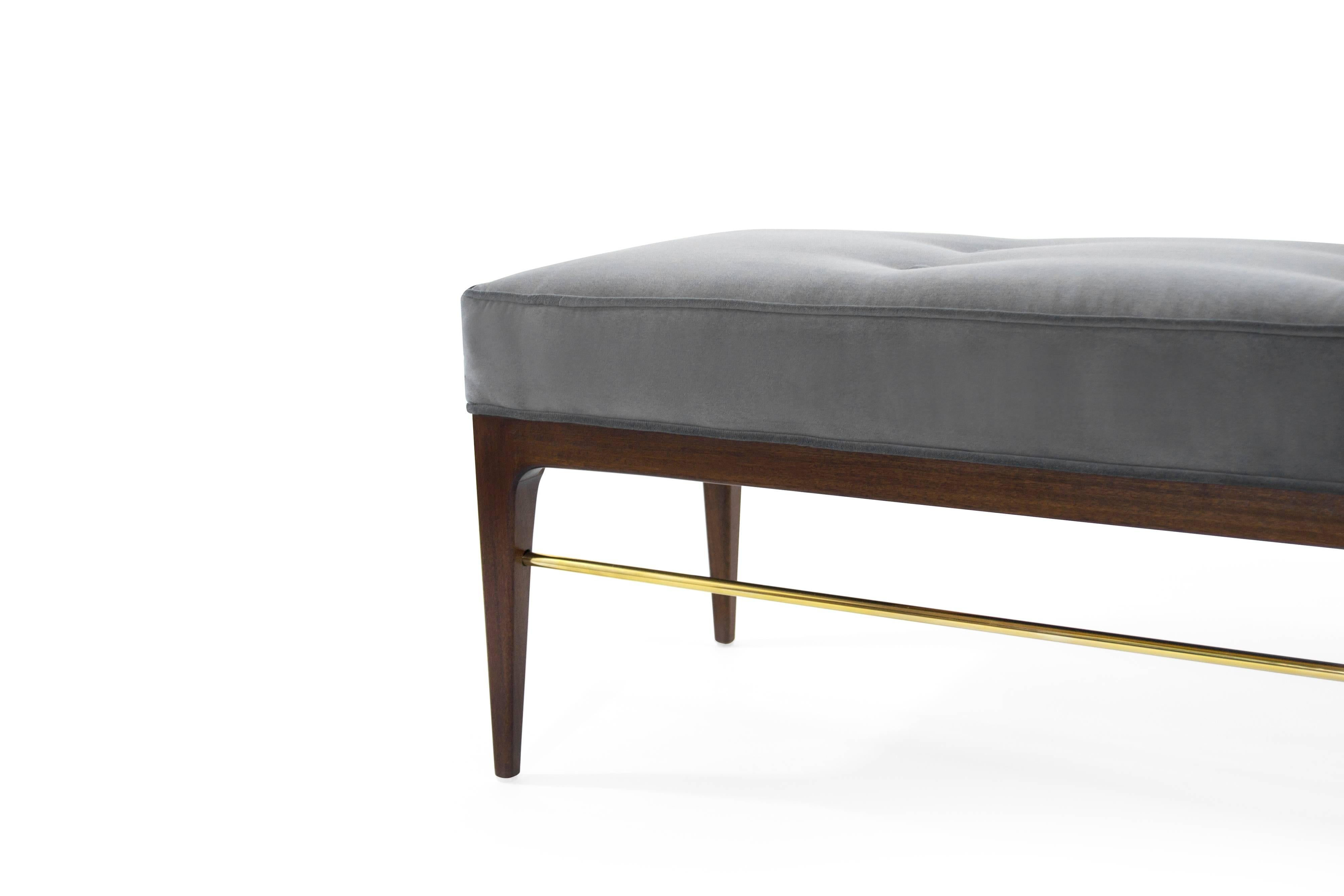 Velvet Edward Wormley Style Brass Stretcher Bench