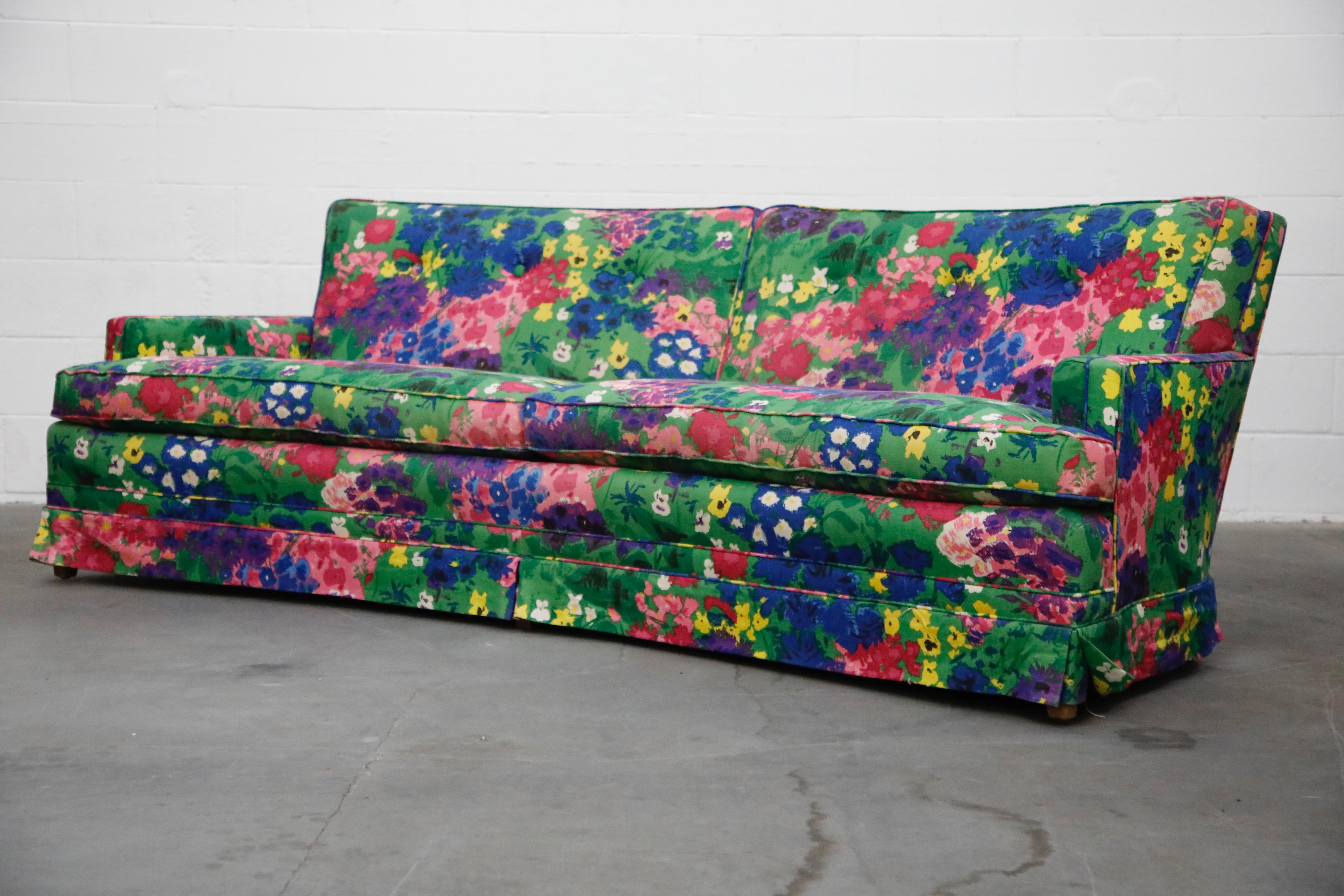 Mid-Century Modern Edward Wormley Style Curved Sofa with Jack Lenor Larsen Style Fabric, circa 1970