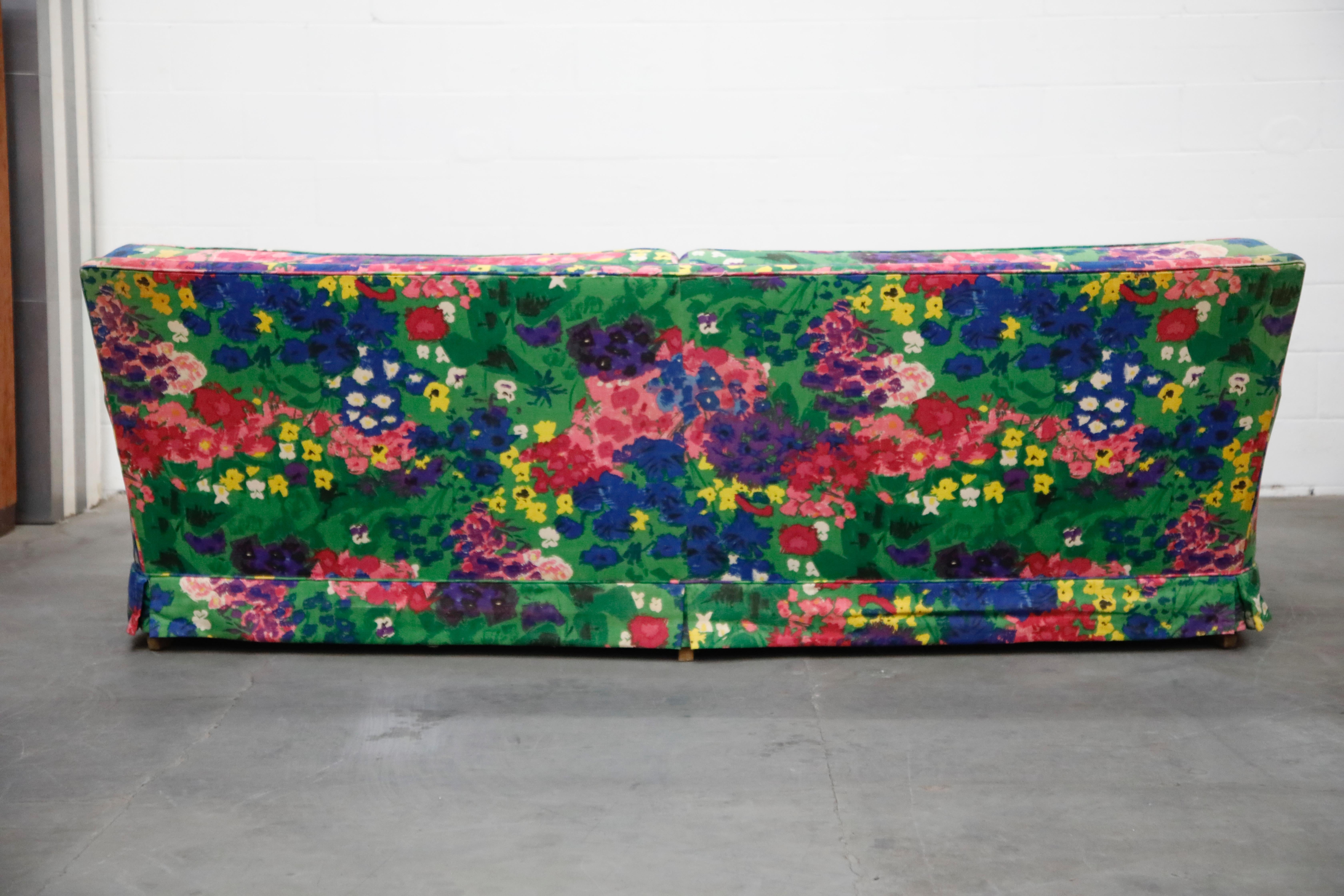 Late 20th Century Edward Wormley Style Curved Sofa with Jack Lenor Larsen Style Fabric, circa 1970