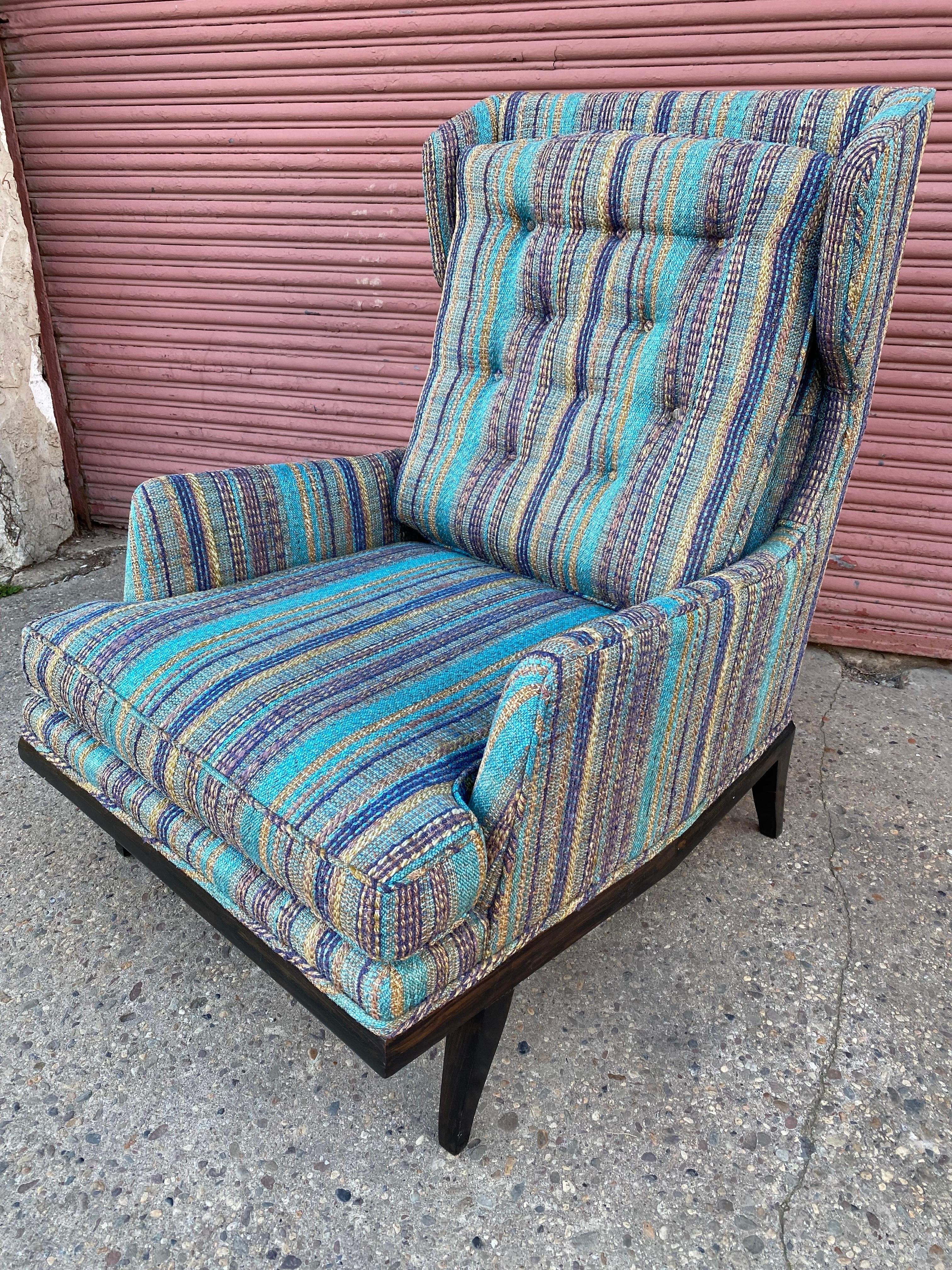 Upholstery Edward Wormley Style Lounge Chair with original Jack Lenor Larson Fabric