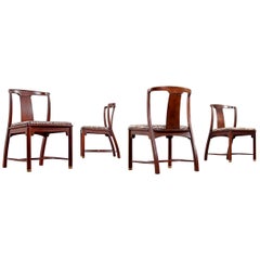 Edward Wormley Style Mahogany Chinoiserie Dining Chairs, circa 1960s