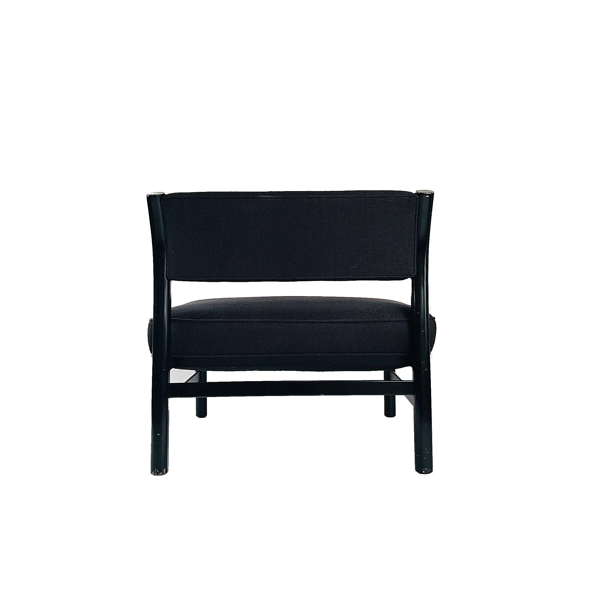 Mid-20th Century Edward Wormley style Mid Century Black Linen Slipper Chair