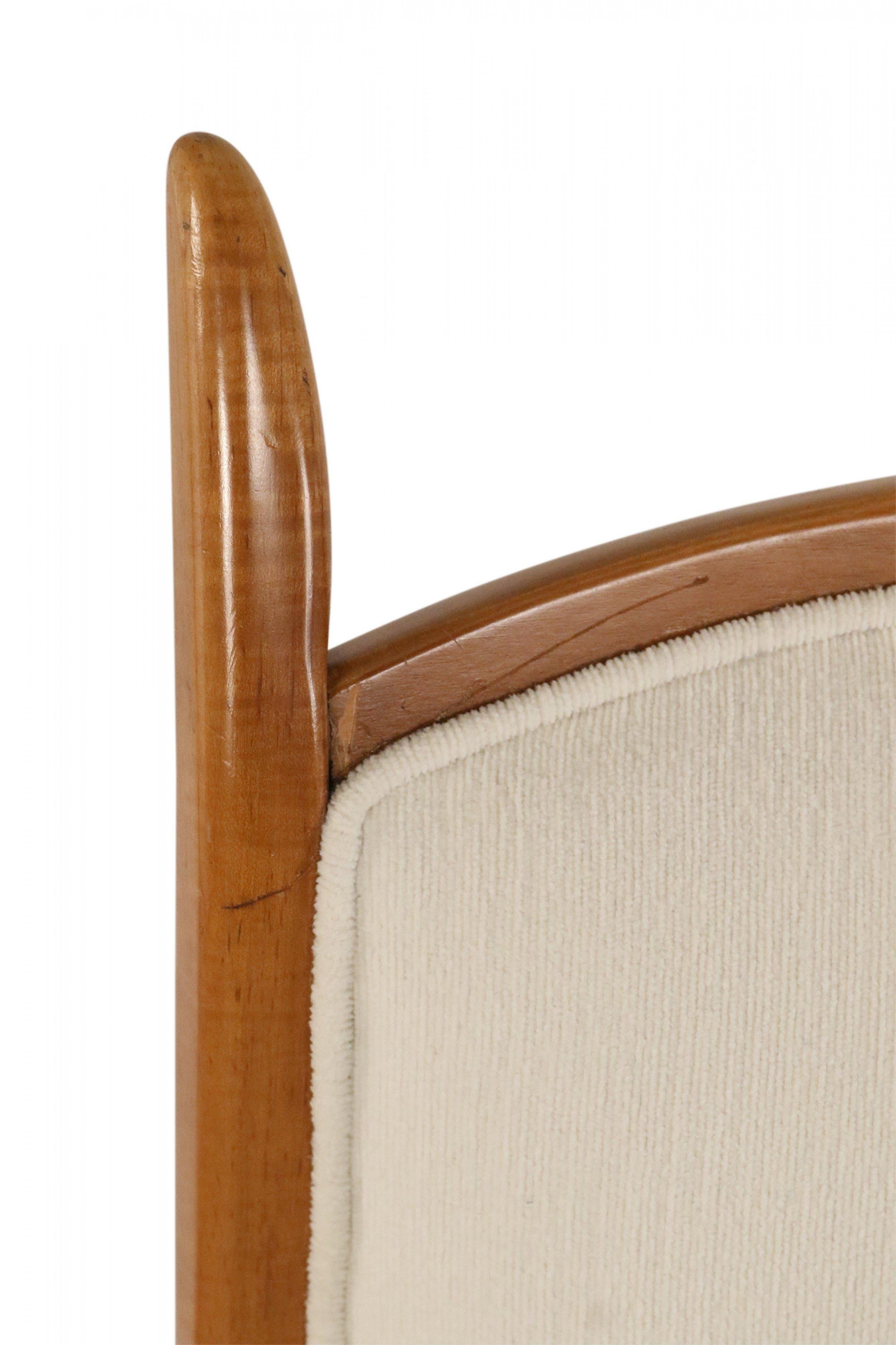 Edward Wormley Style Midcentury High Back Beige Upholstered Maple Armchair For Sale 2