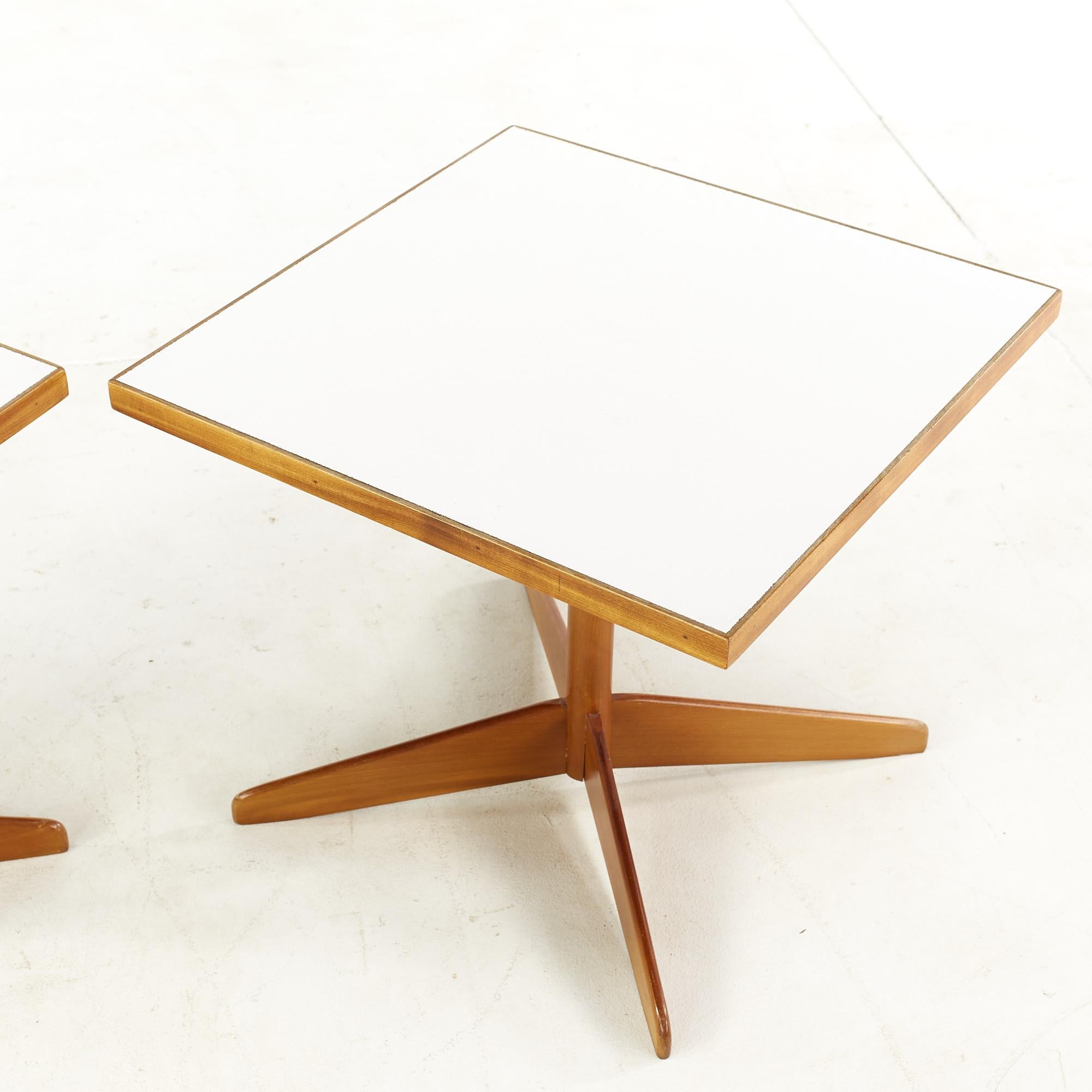 Edward Wormley Style Mid-Century Walnut and White Laminate End Tables, Pair For Sale 5