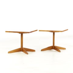 Edward Wormley Style Mid-Century Walnut and White Laminate End Tables, Pair