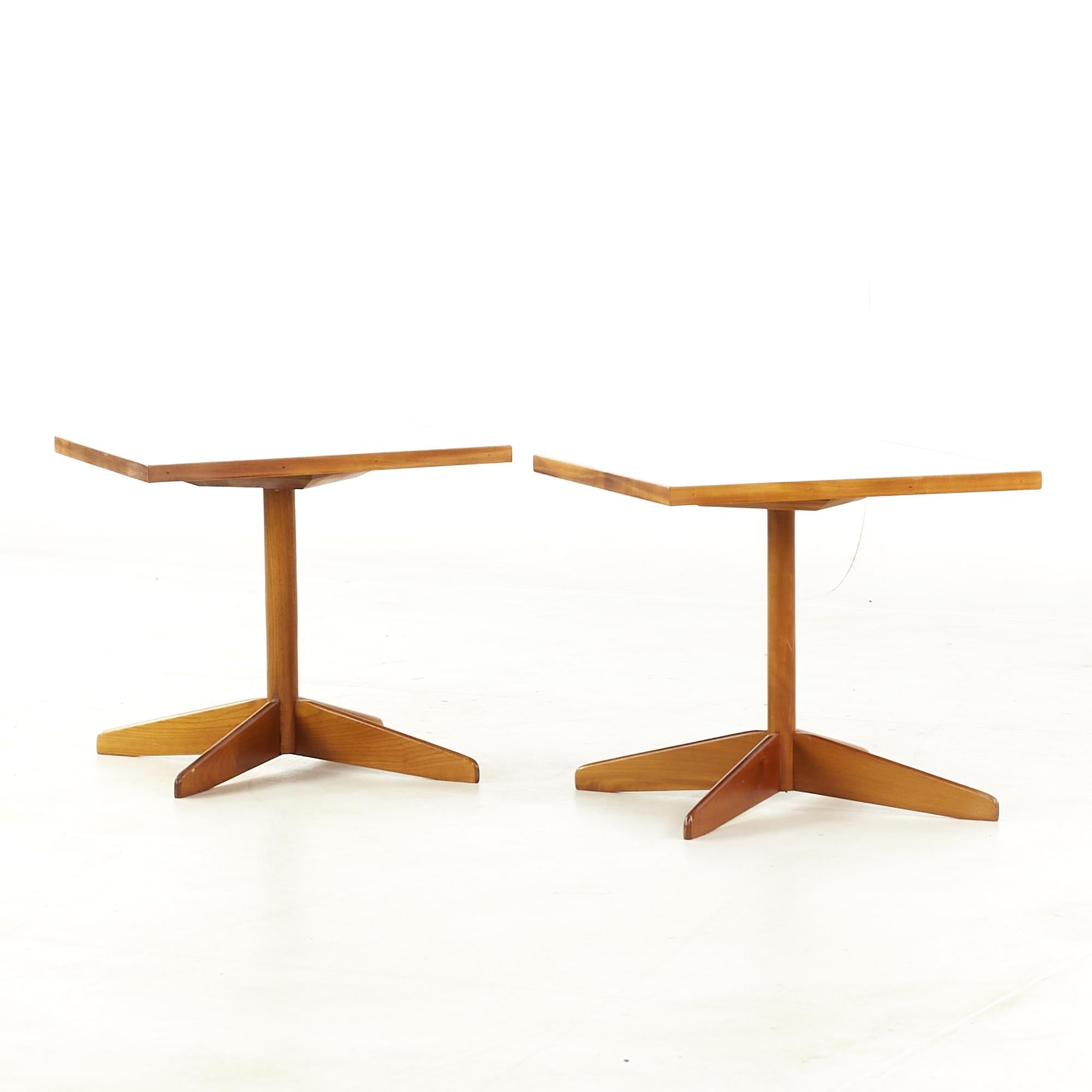 Mid-Century Modern Edward Wormley Style Mid-Century Walnut and White Laminate End Tables, Pair For Sale