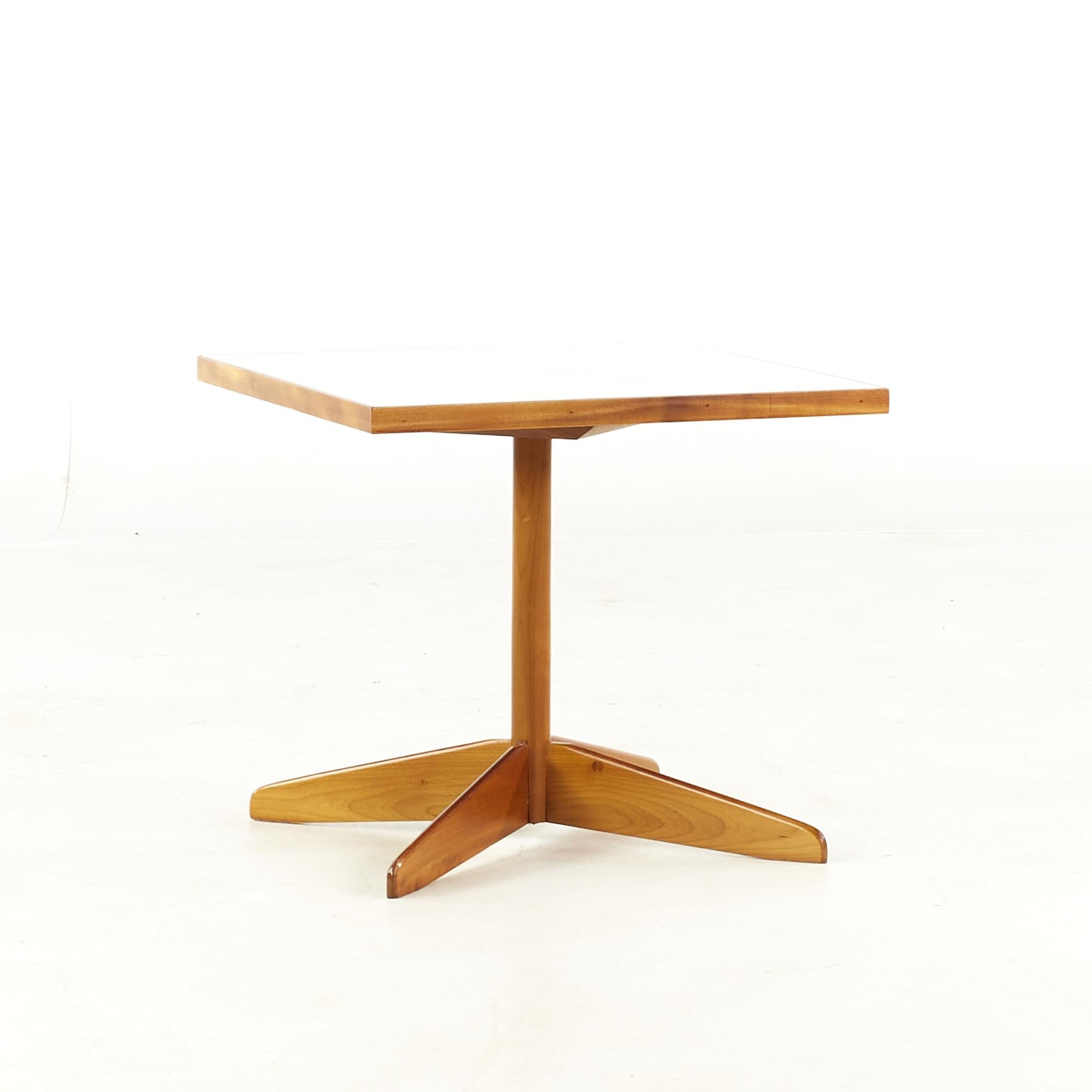 American Edward Wormley Style Mid-Century Walnut and White Laminate End Tables, Pair For Sale
