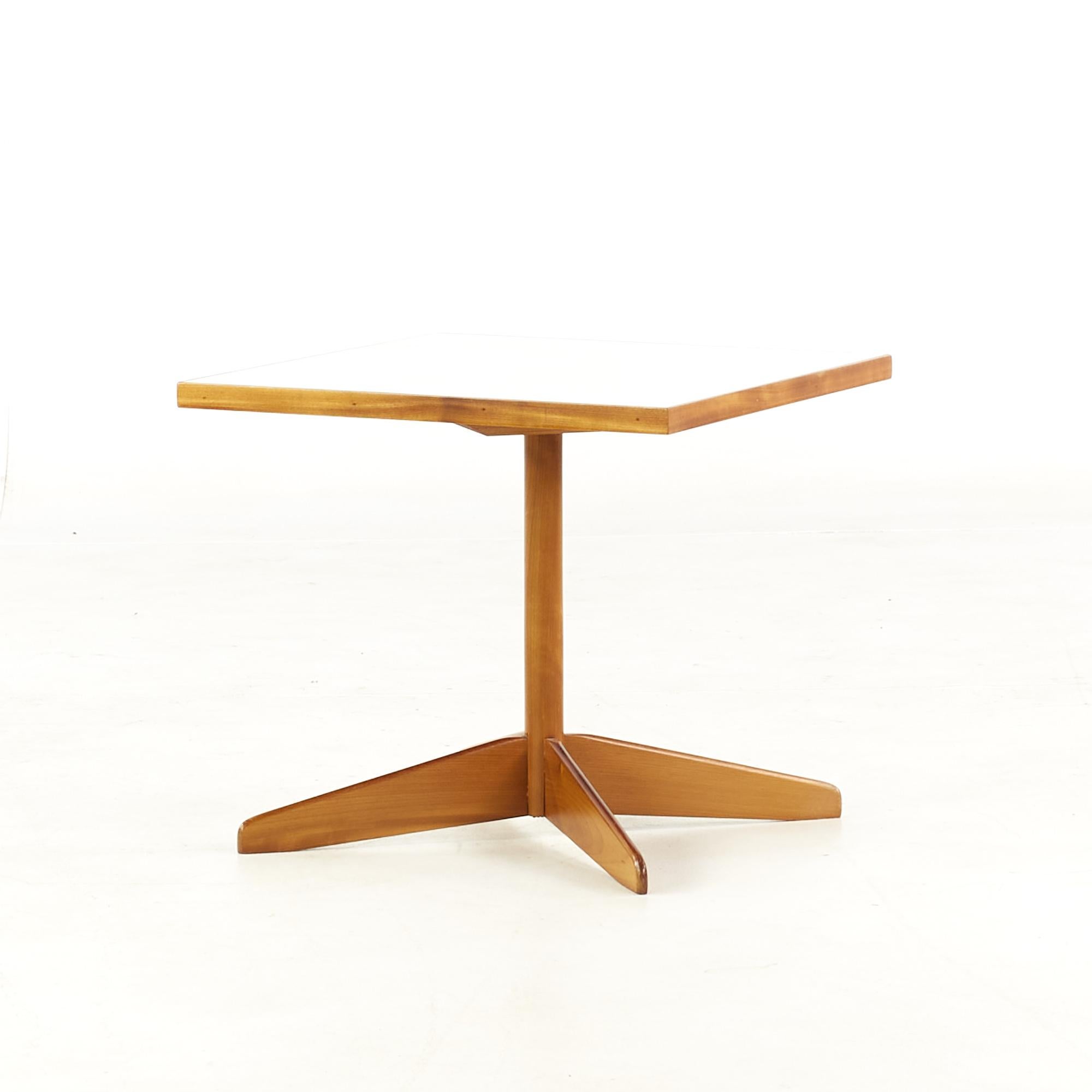 Late 20th Century Edward Wormley Style Mid-Century Walnut and White Laminate End Tables, Pair For Sale