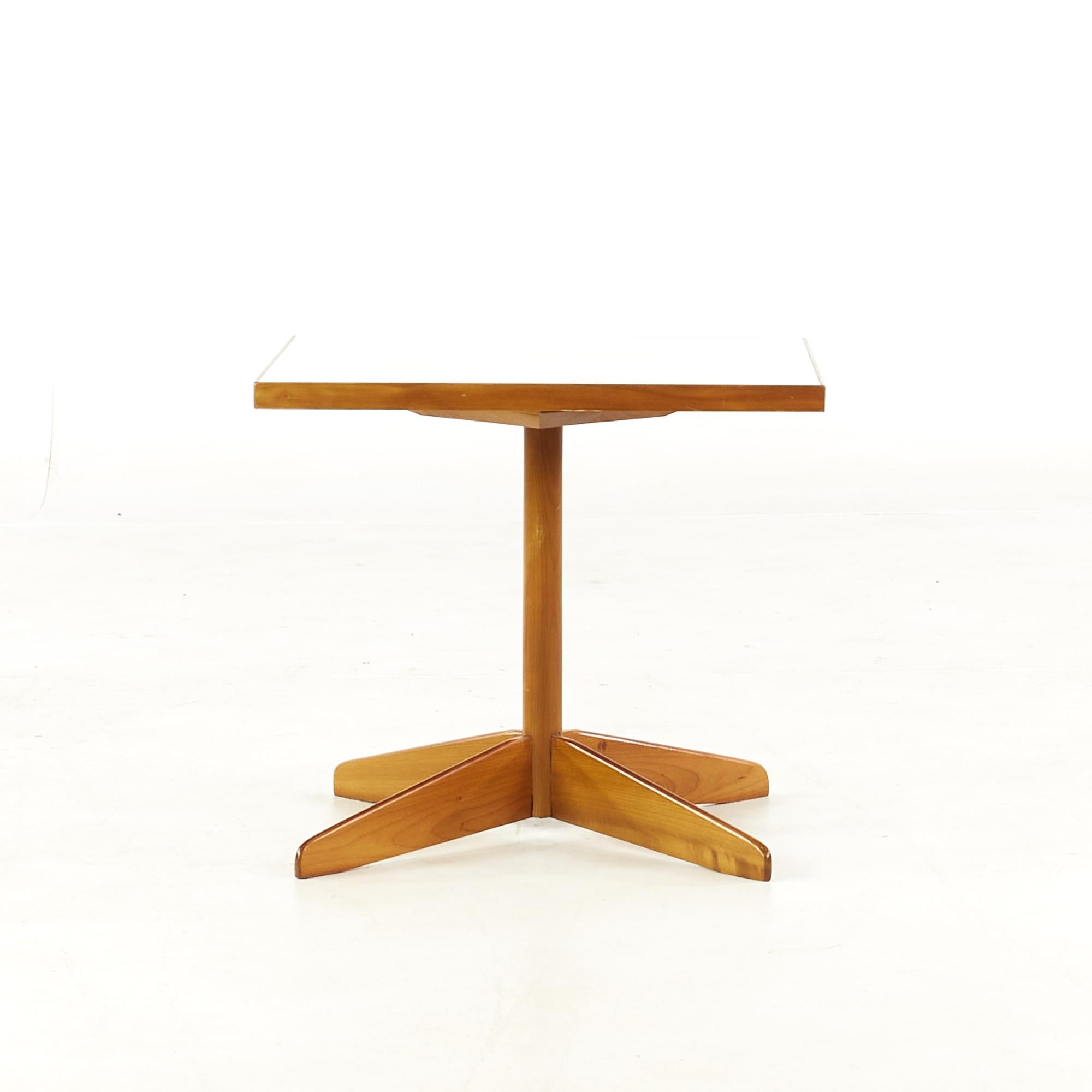 Edward Wormley Style Mid-Century Walnut and White Laminate End Tables, Pair For Sale 1