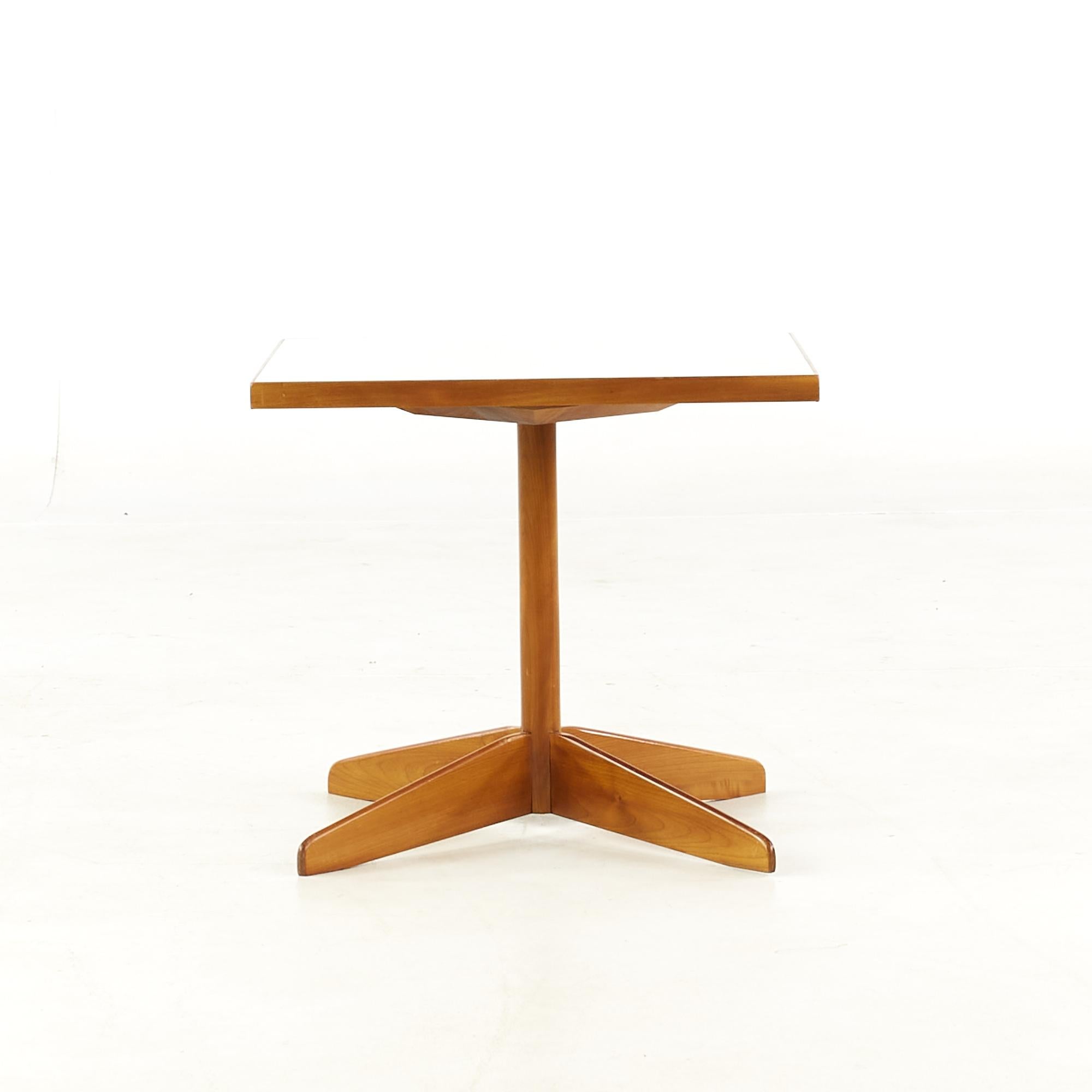 Edward Wormley Style Mid-Century Walnut and White Laminate End Tables, Pair For Sale 2