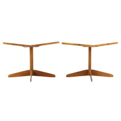 Edward Wormley Style Mid-Century Walnut and White Laminate End Tables, Pair