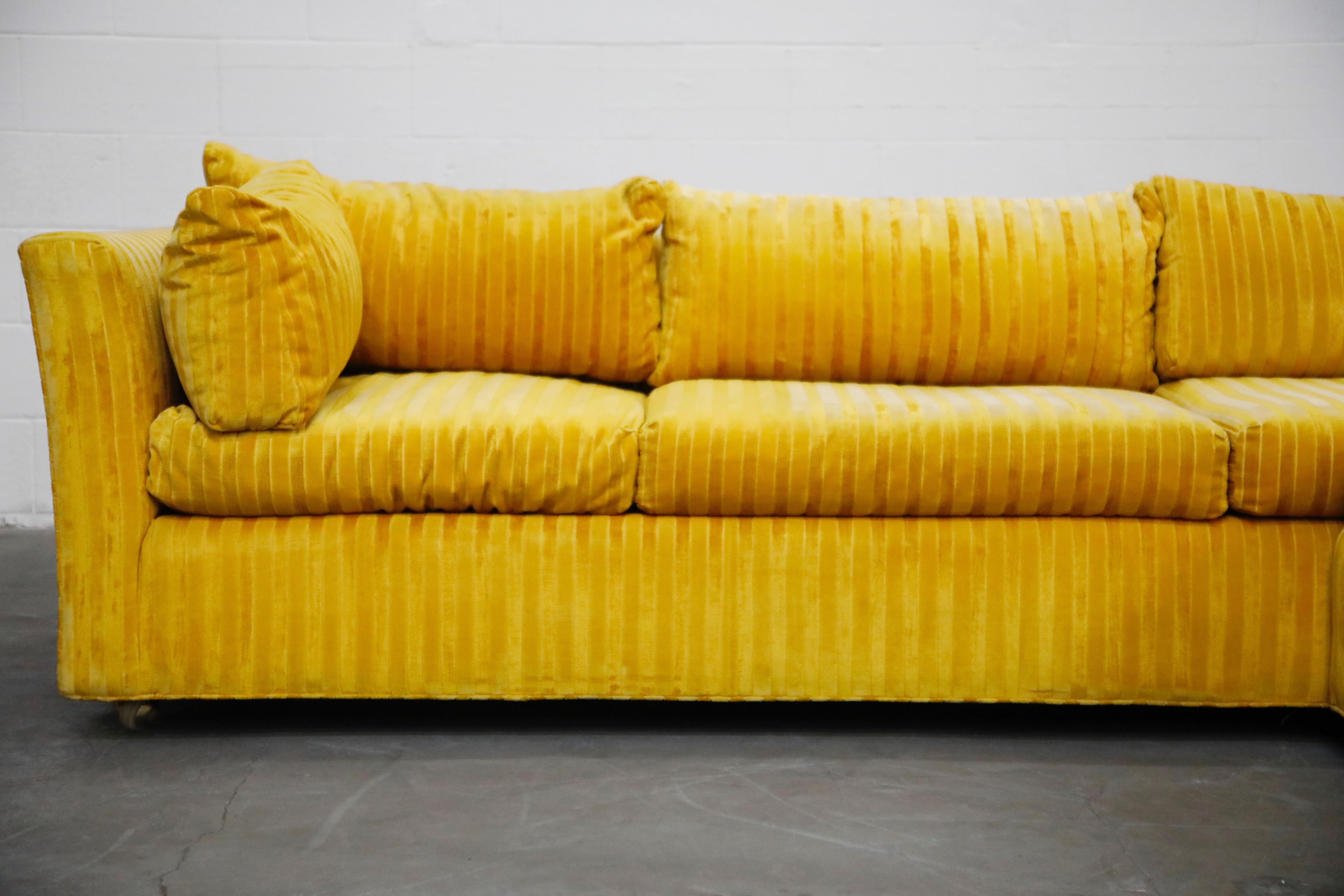 Edward Wormley Style Sectional Sofa with Striped Velvet, Dated 1972 2