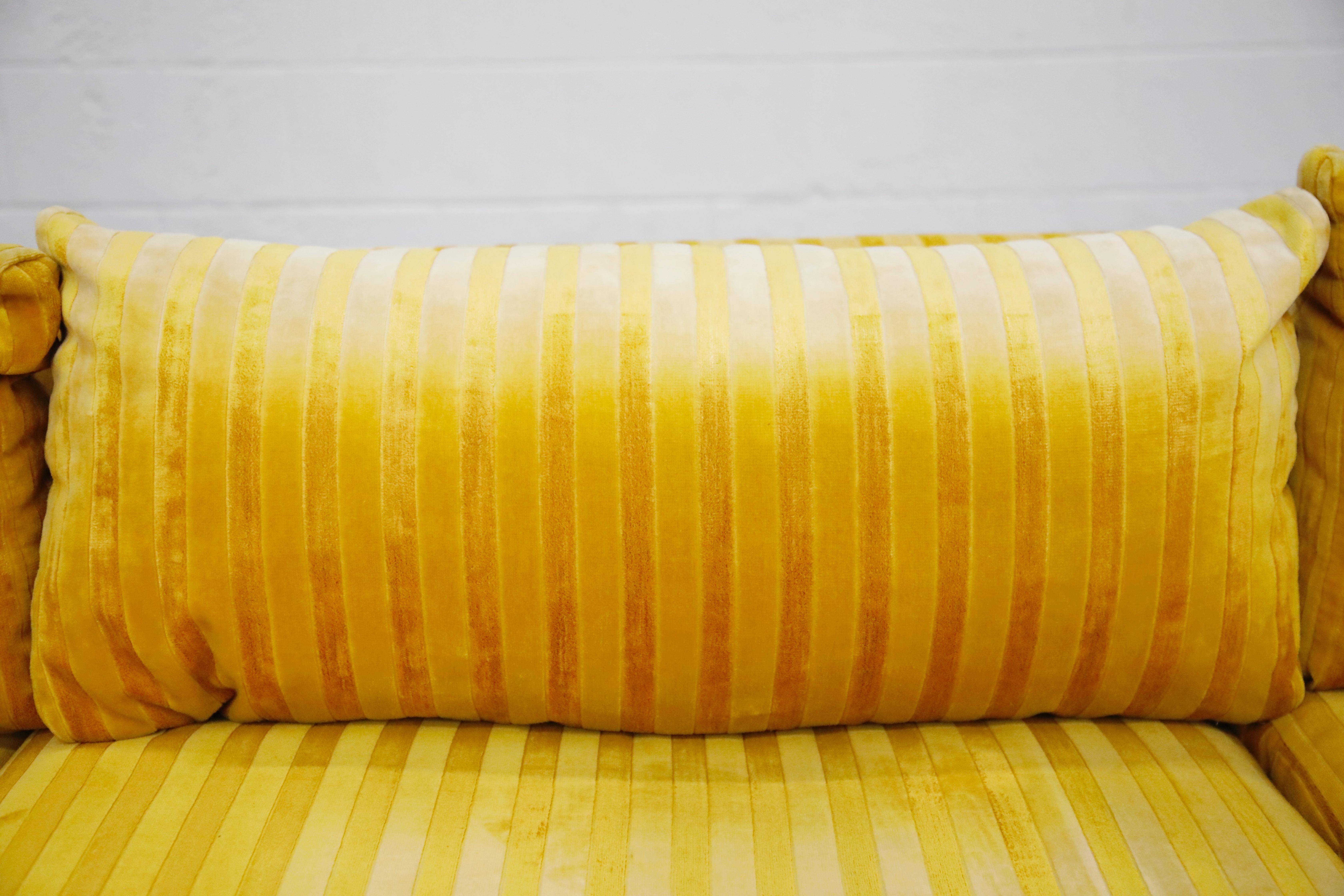 Edward Wormley Style Sectional Sofa with Striped Velvet, Dated 1972 4