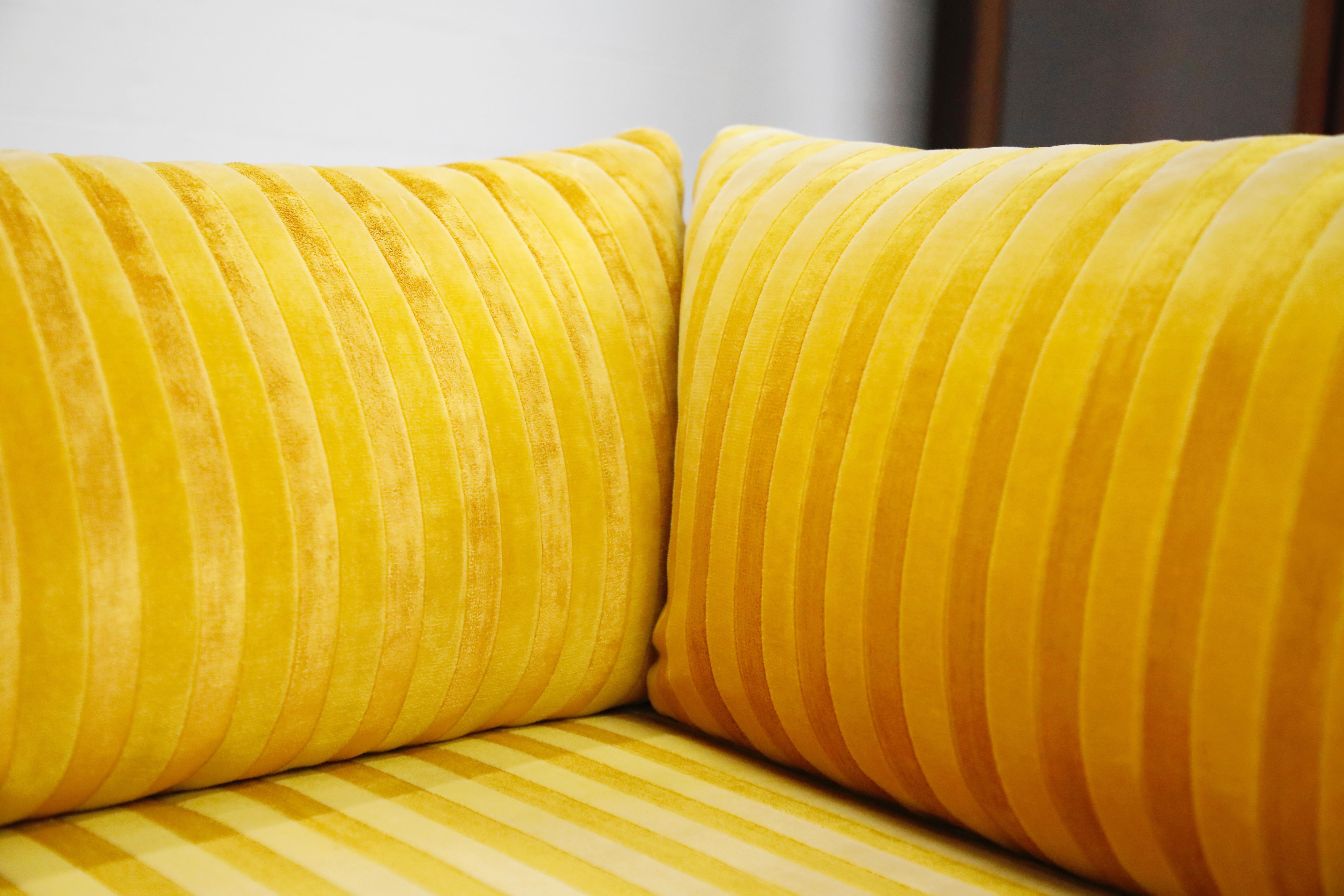 Edward Wormley Style Sectional Sofa with Striped Velvet, Dated 1972 5