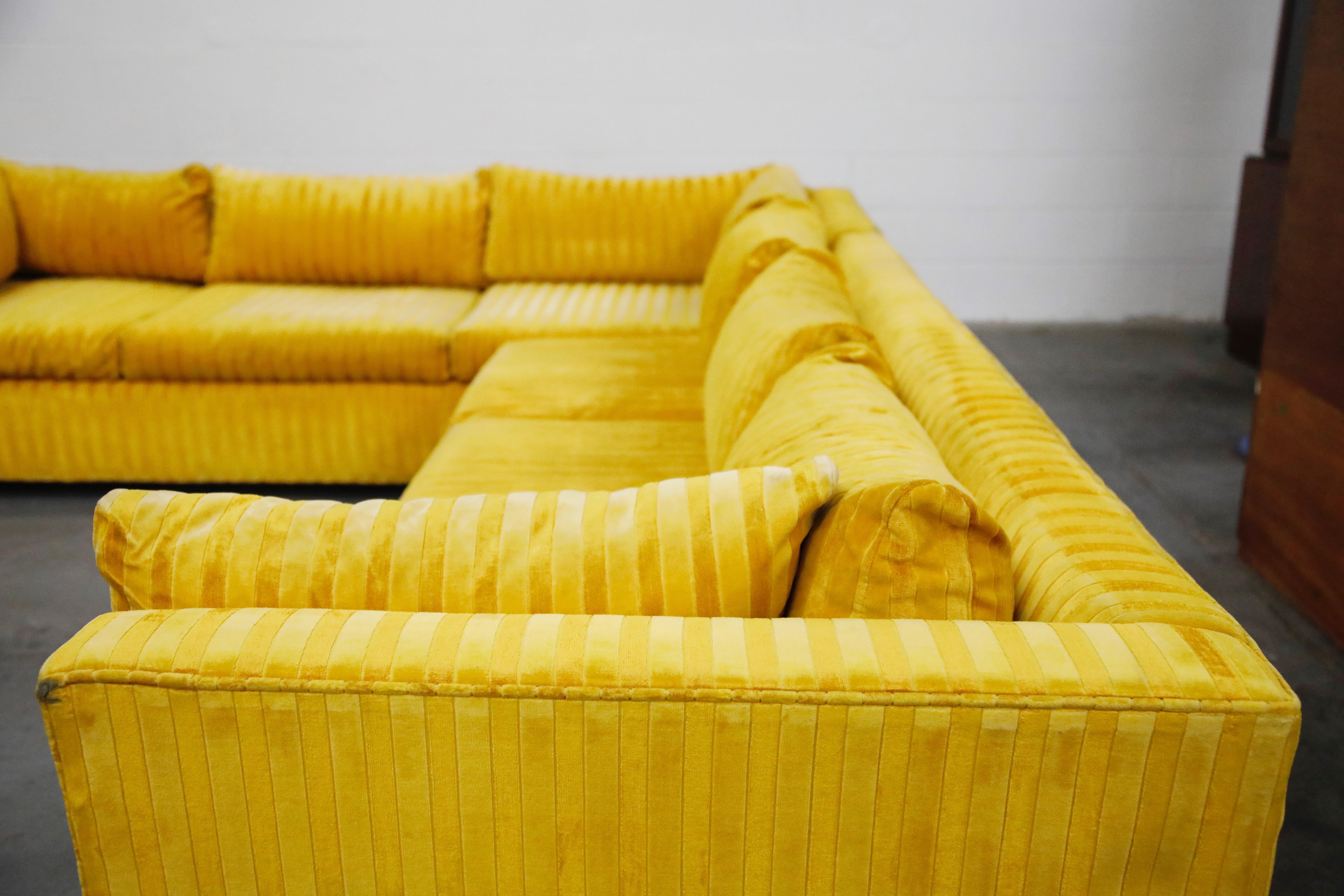 Edward Wormley Style Sectional Sofa with Striped Velvet, Dated 1972 6