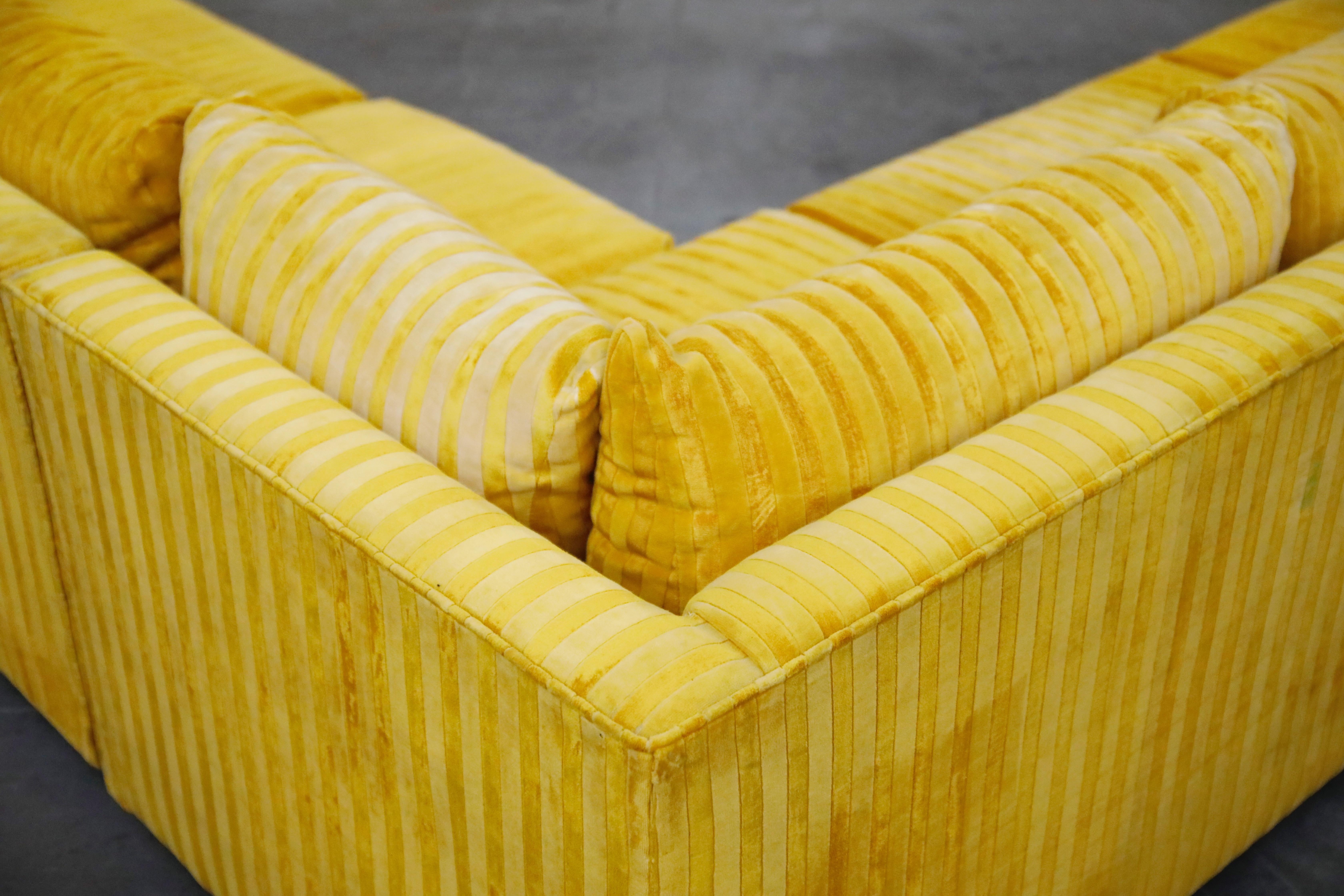 Edward Wormley Style Sectional Sofa with Striped Velvet, Dated 1972 7