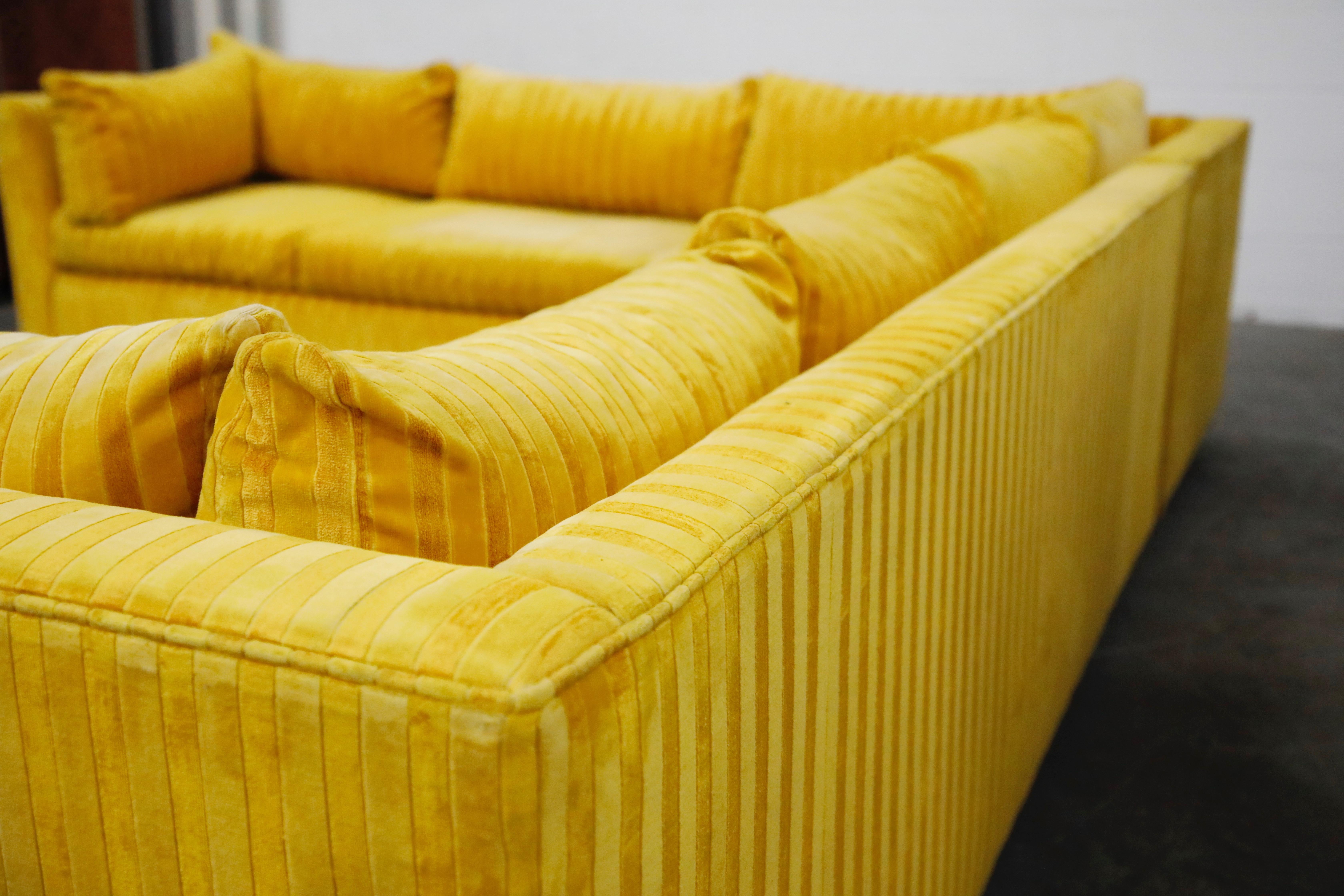 Edward Wormley Style Sectional Sofa with Striped Velvet, Dated 1972 8