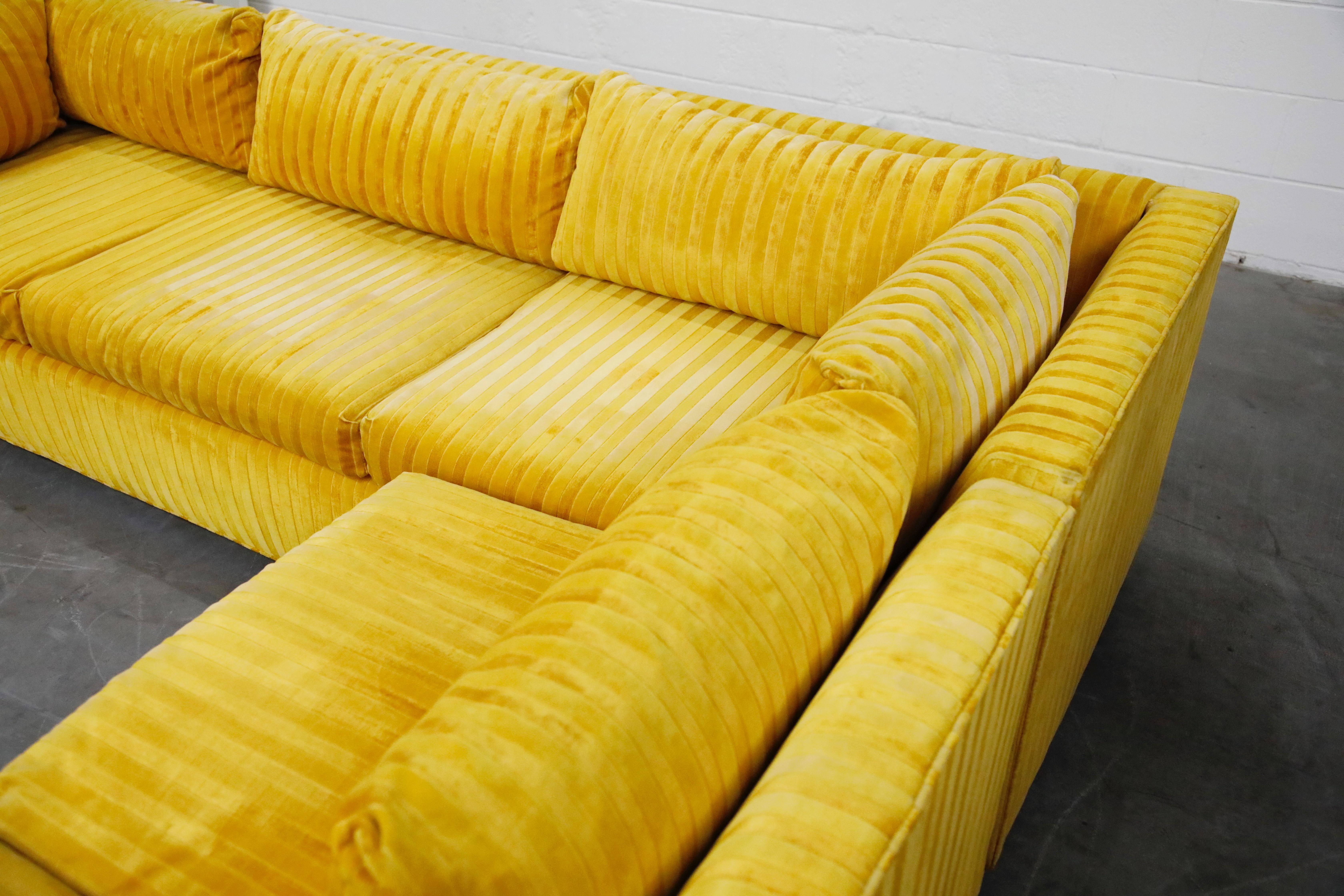 Edward Wormley Style Sectional Sofa with Striped Velvet, Dated 1972 9