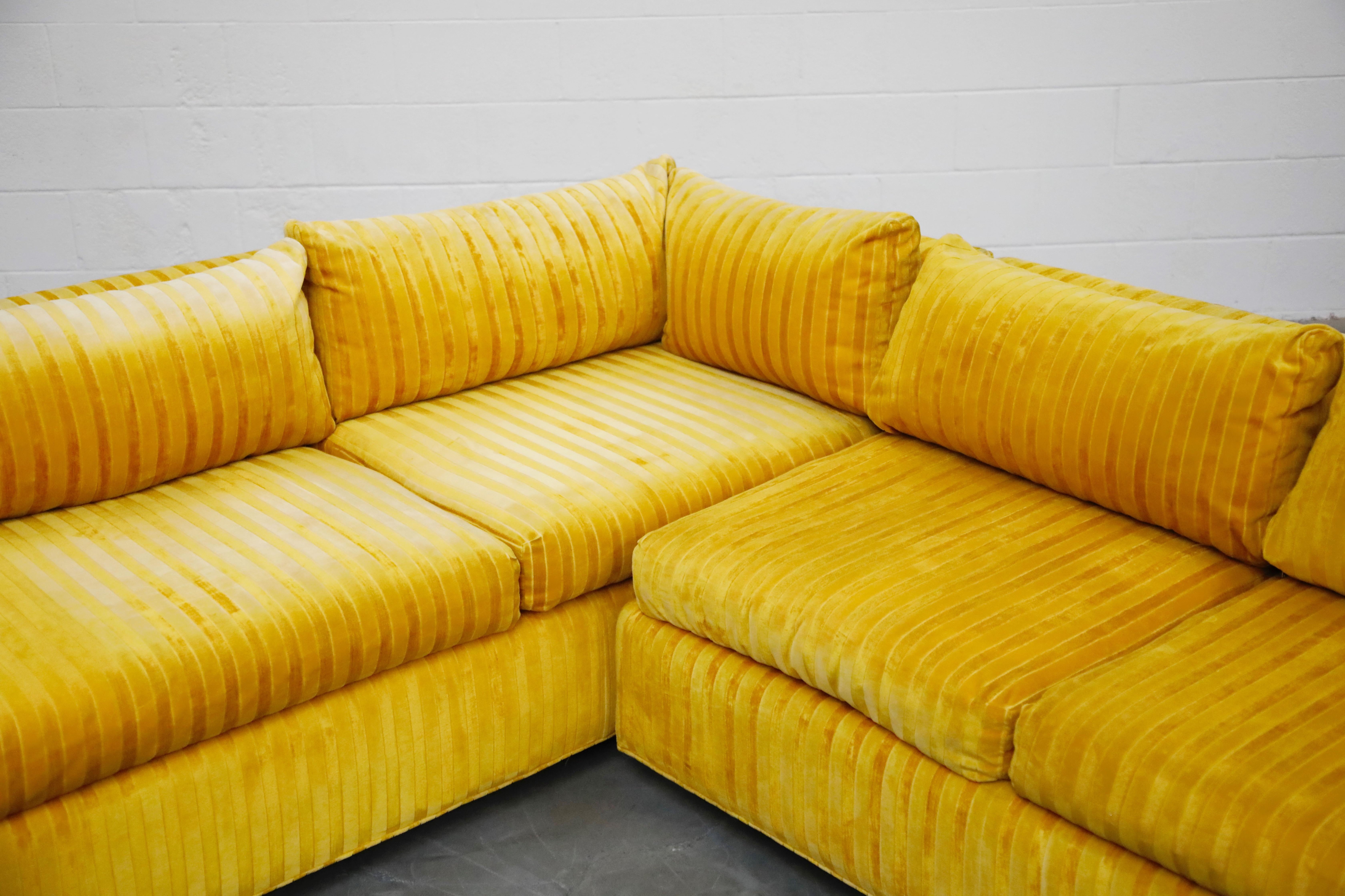 Edward Wormley Style Sectional Sofa with Striped Velvet, Dated 1972 10