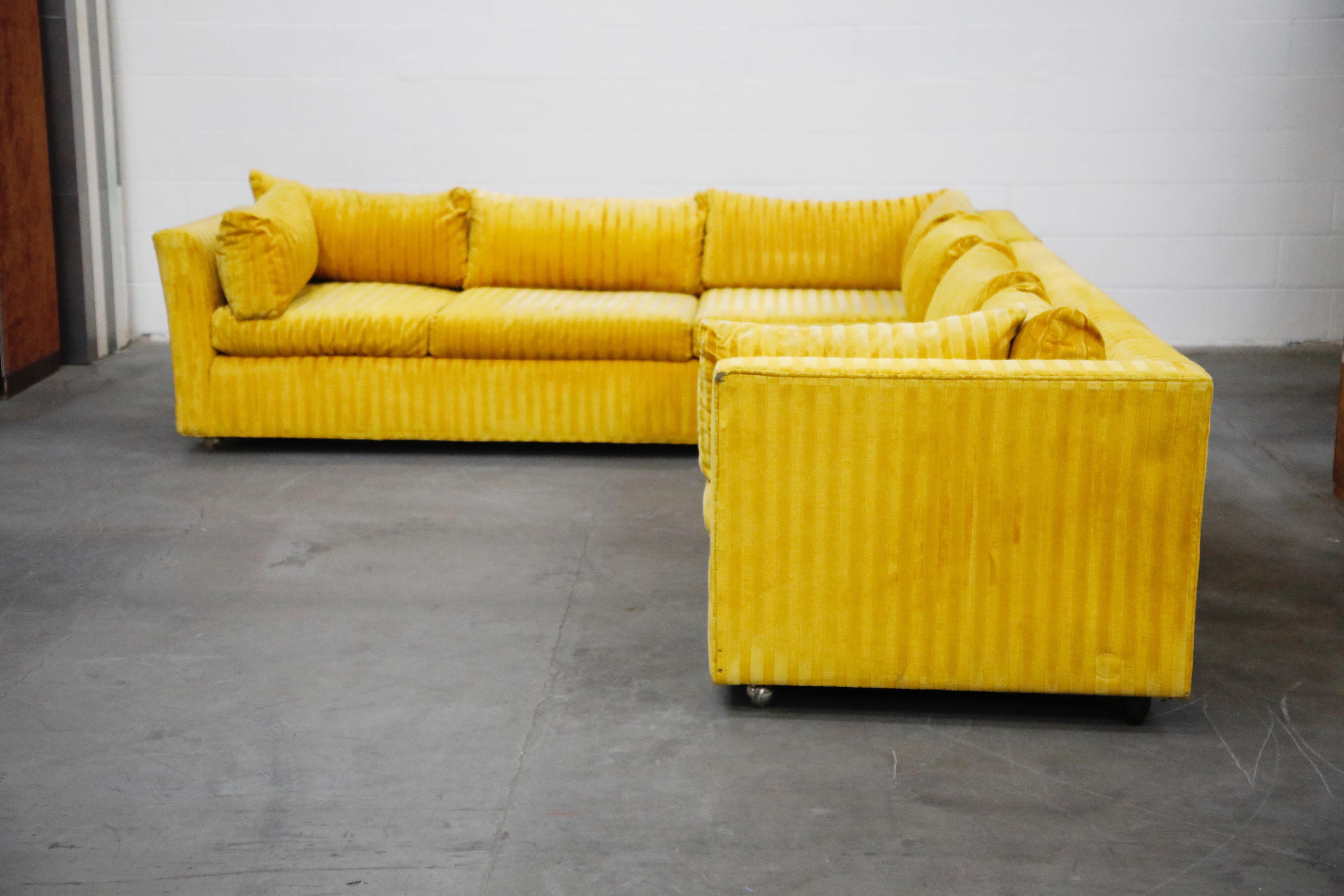 Mid-Century Modern Edward Wormley Style Sectional Sofa with Striped Velvet, Dated 1972