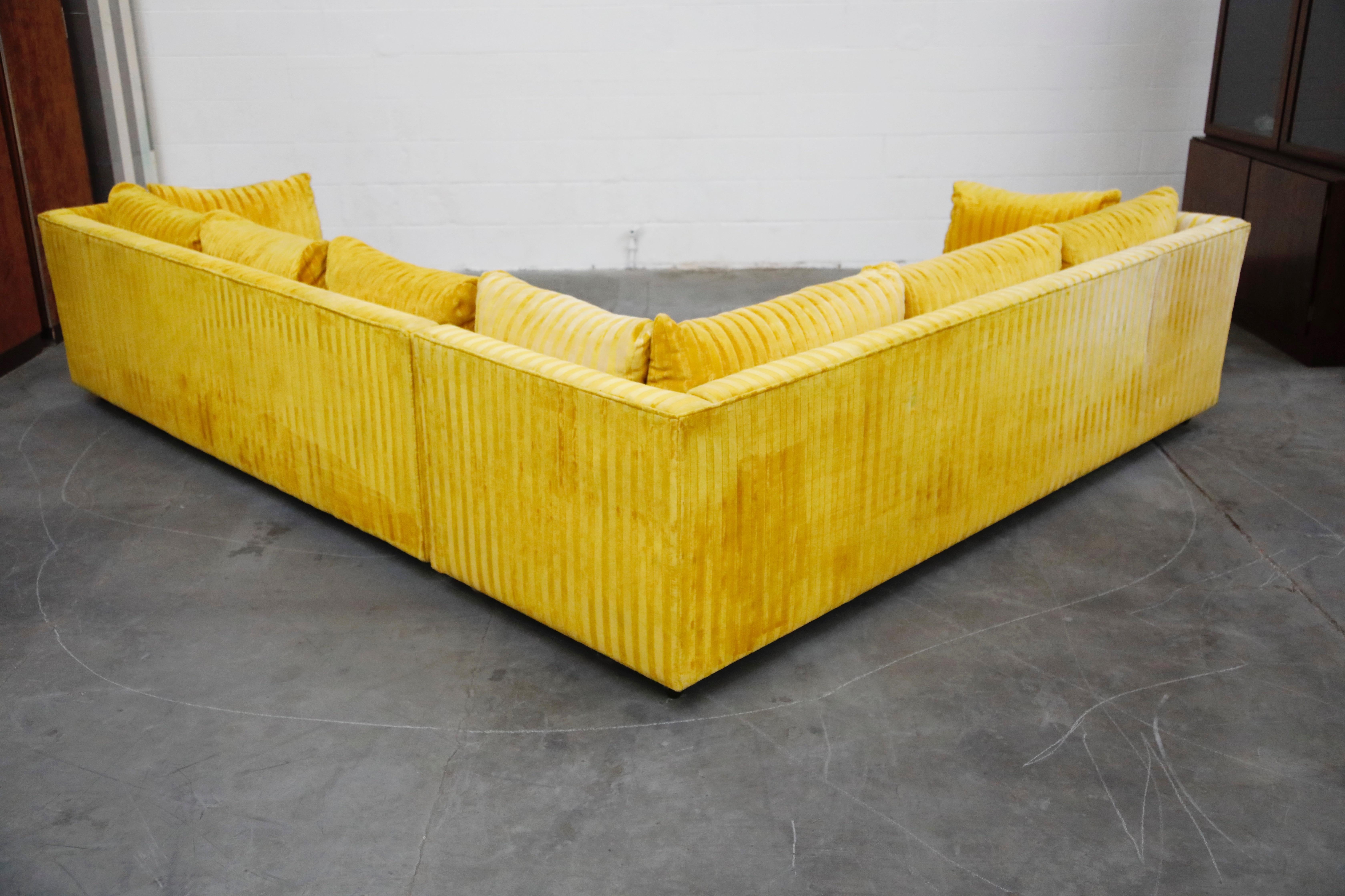 American Edward Wormley Style Sectional Sofa with Striped Velvet, Dated 1972