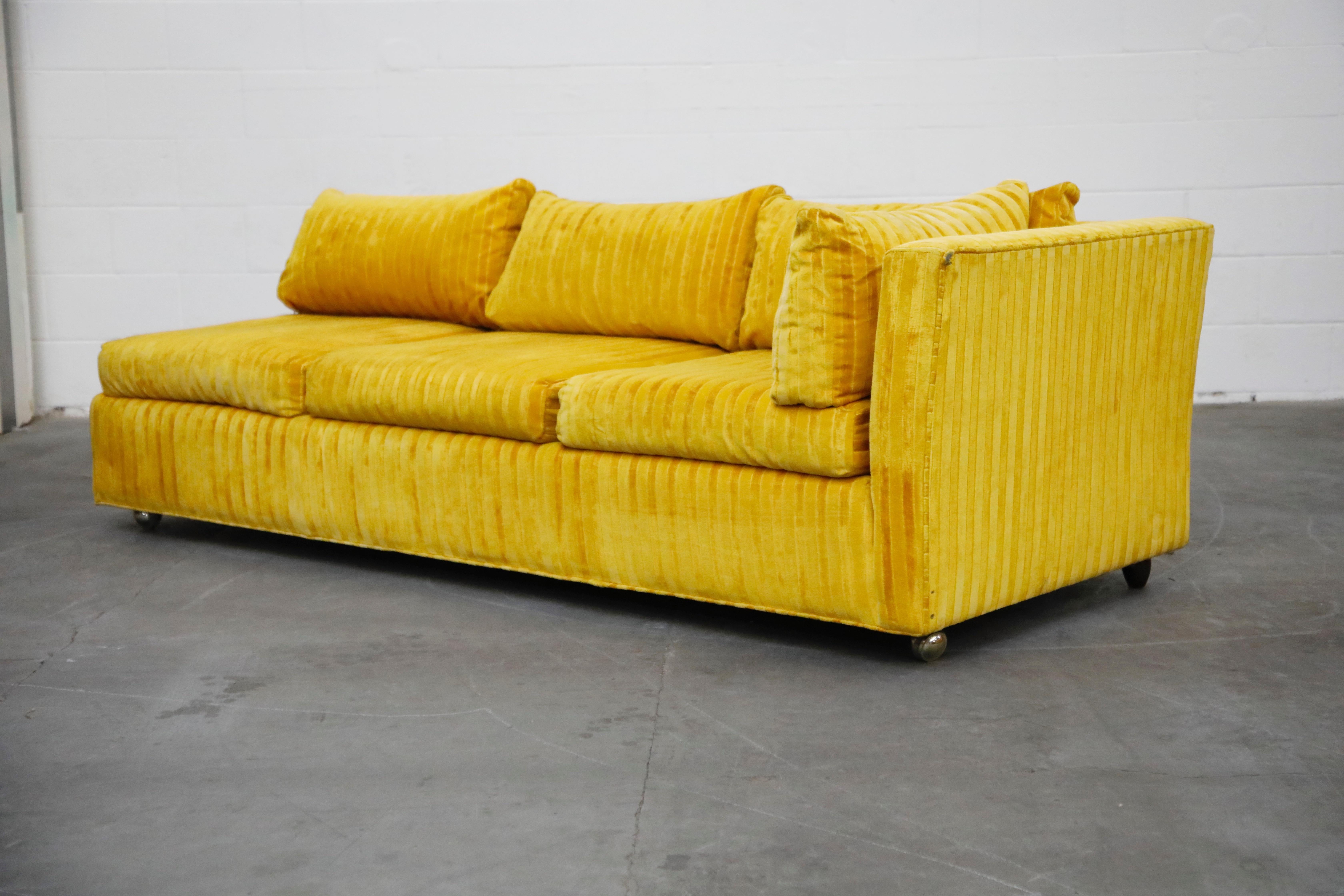 Late 20th Century Edward Wormley Style Sectional Sofa with Striped Velvet, Dated 1972