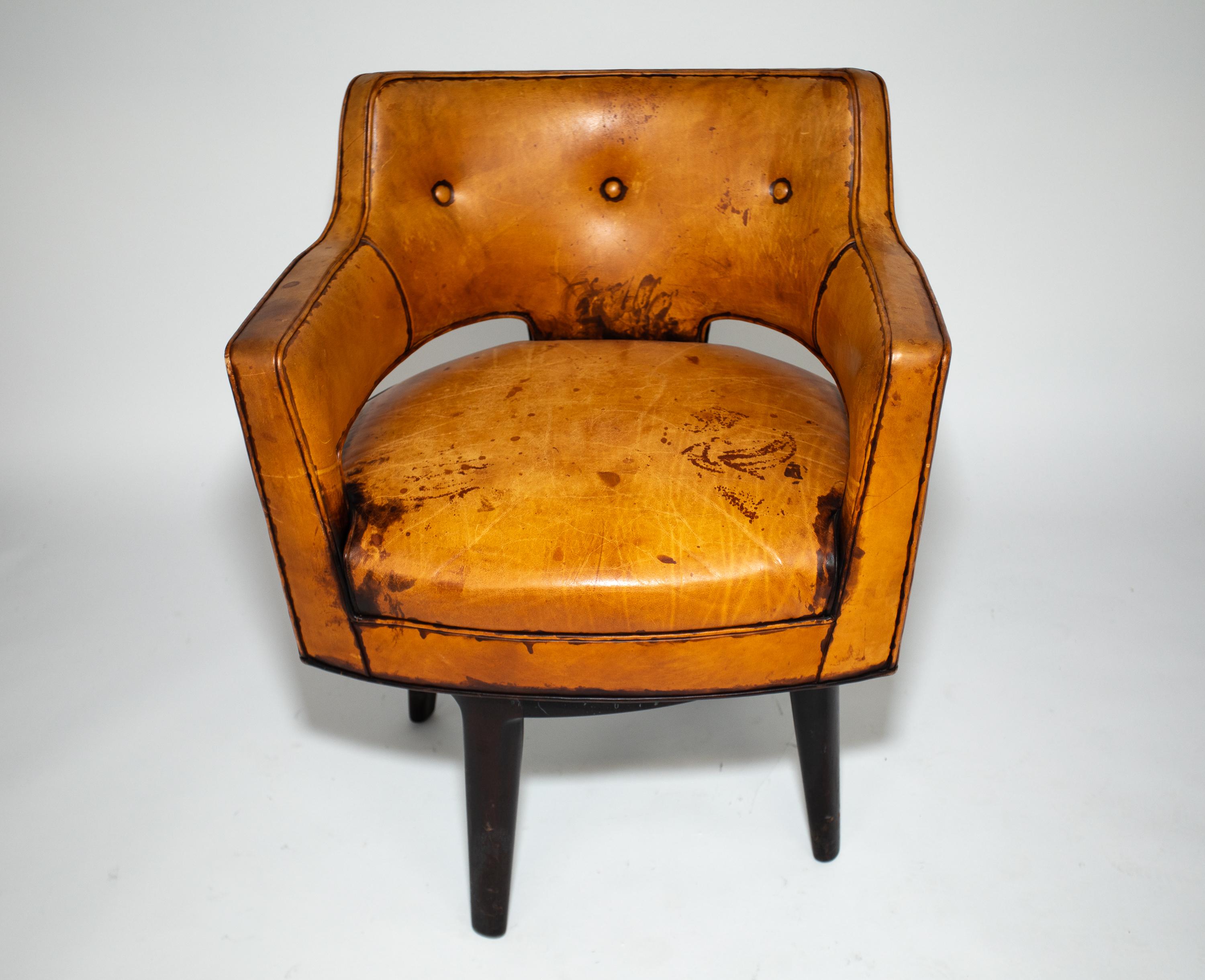 Leather Edward Wormley Swivel Armchair