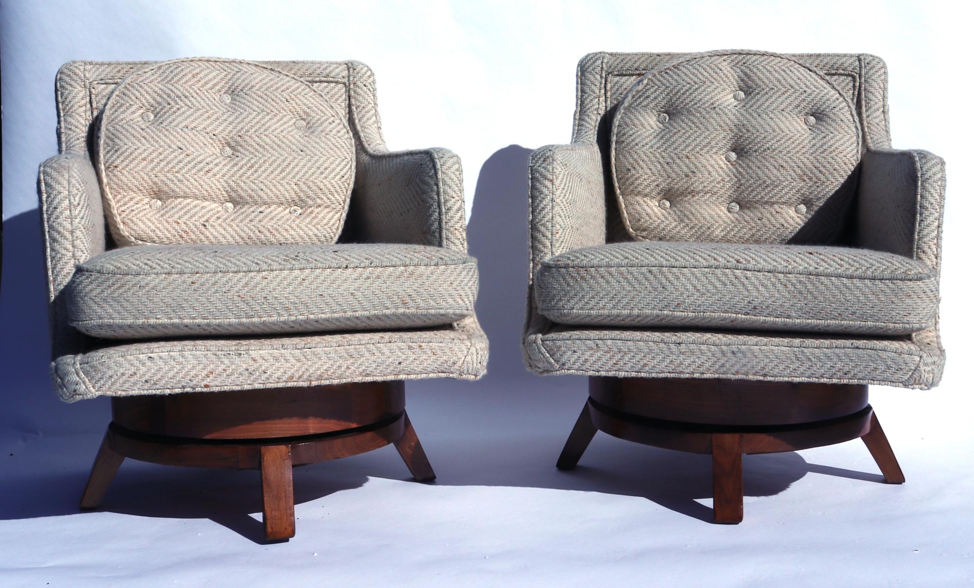 Mid-Century Modern Edward Wormley Swivel Lounge Chairs, Dunbar Model 5609