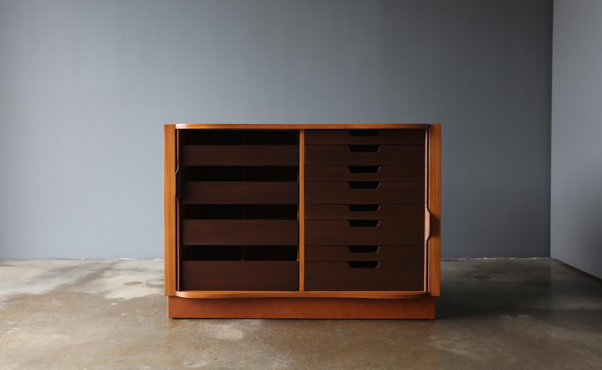 Leather Edward Wormley Tambour Door Mister Cabinet for Dunbar, United States, c.1955